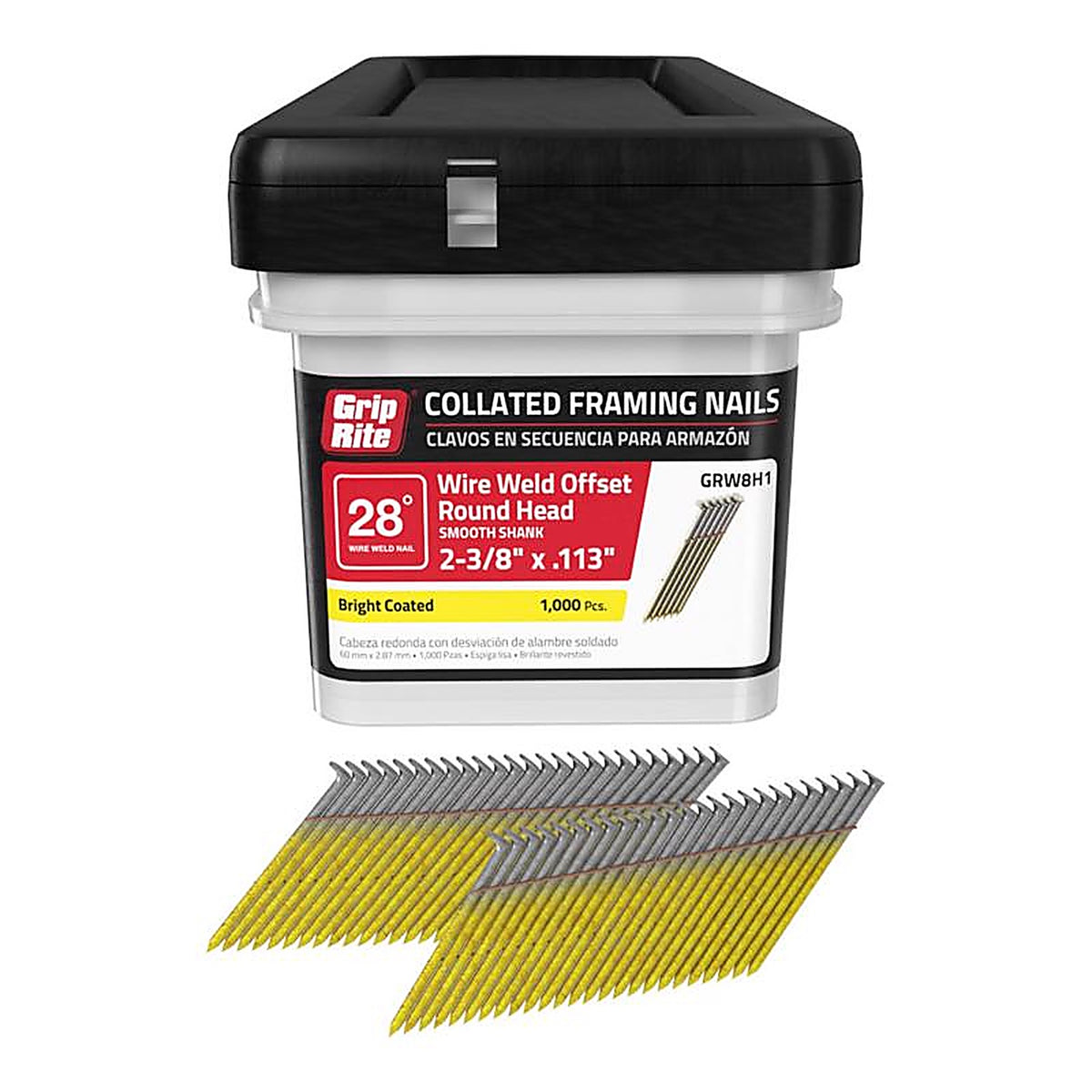 Grip-Rite GRW8H1 2-3/8 in. Angled Strip Framing Nails 28 deg. Smooth Shank 1000/Pack