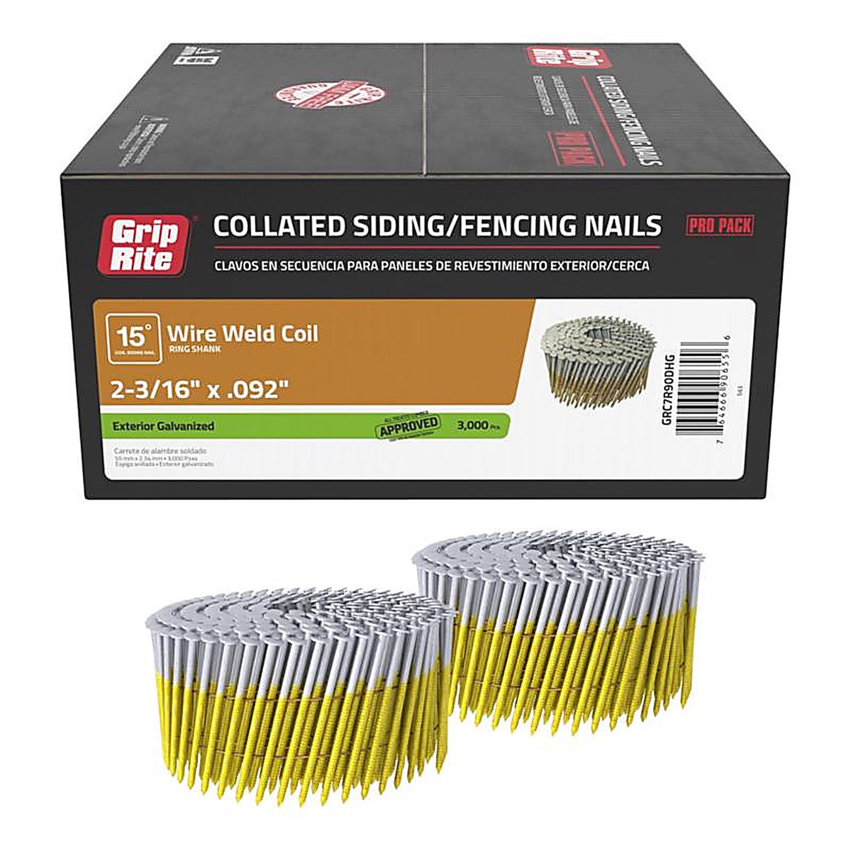 Grip-Rite GRC7R90DHG 2-3/16 in. Angled Strip Siding Nails 15 deg. Ring Shank 3000/Pack