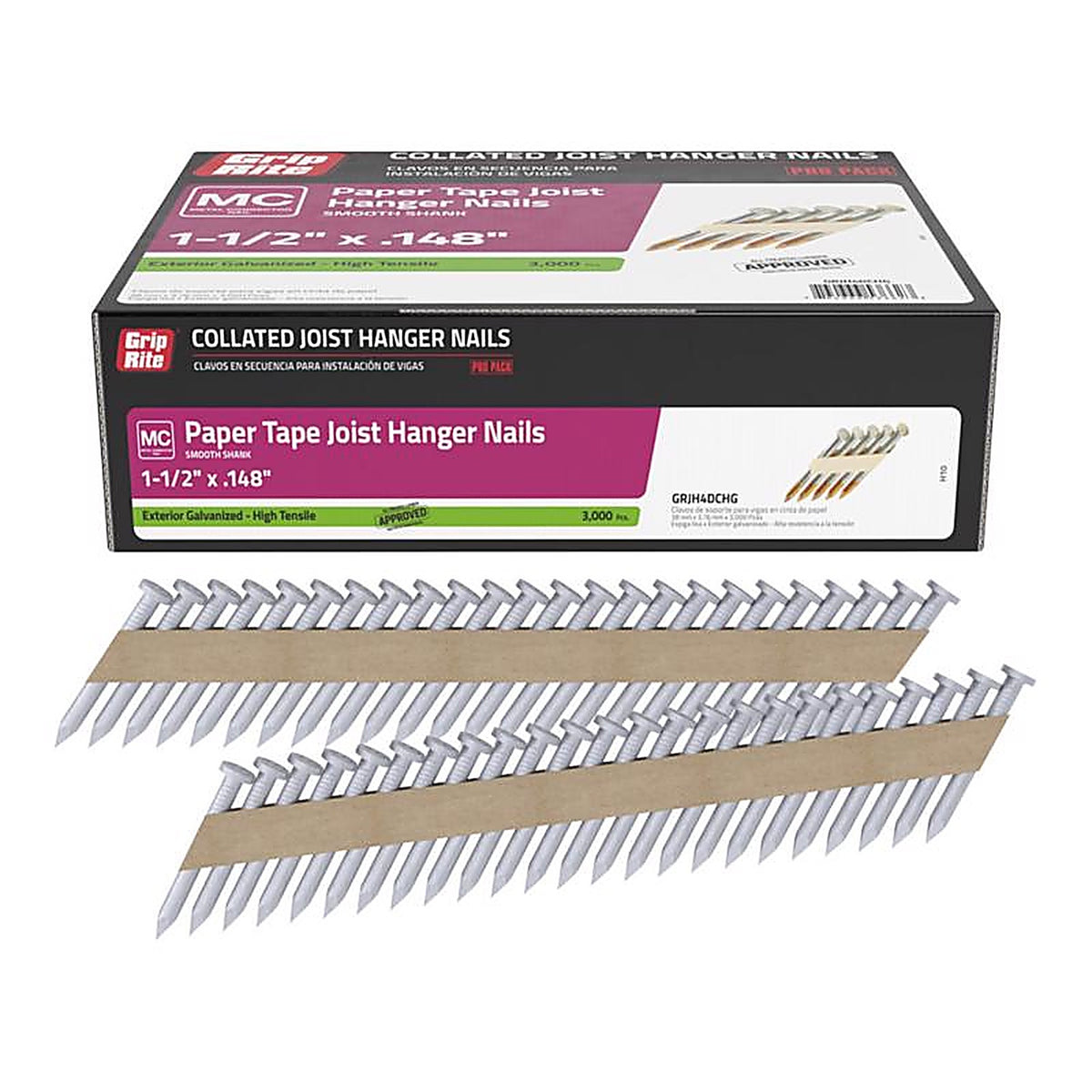 Grip-Rite GRJH4DCHG 1-1/2 in. 9 Ga. Angled Strip Joist Hanger Nails 33 deg. Smooth Shank 3000/Pack