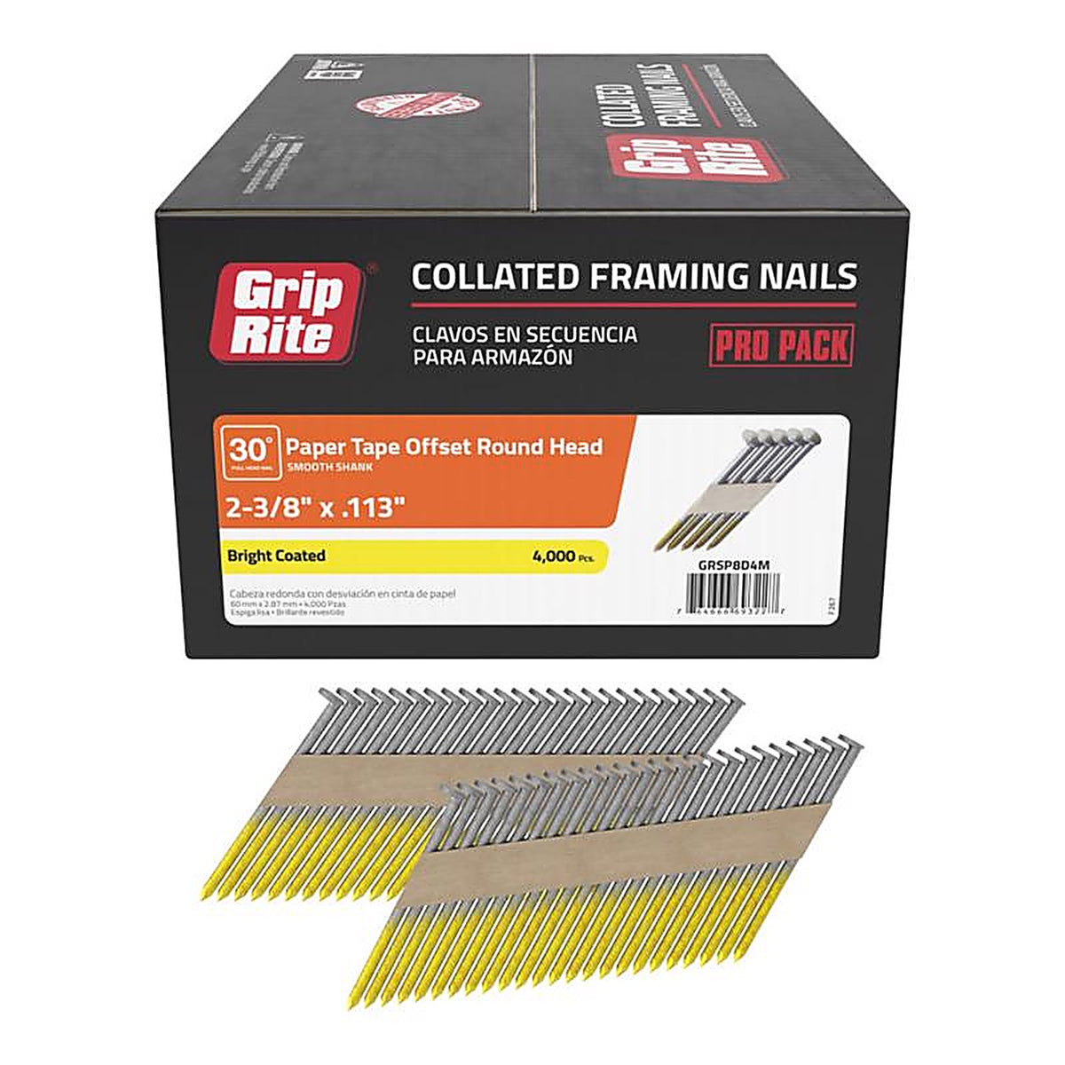 Grip-Rite GRSP8D4M 2-3/8 in. Angled Strip Framing Nails 30 deg. Smooth Shank 4000/Pack