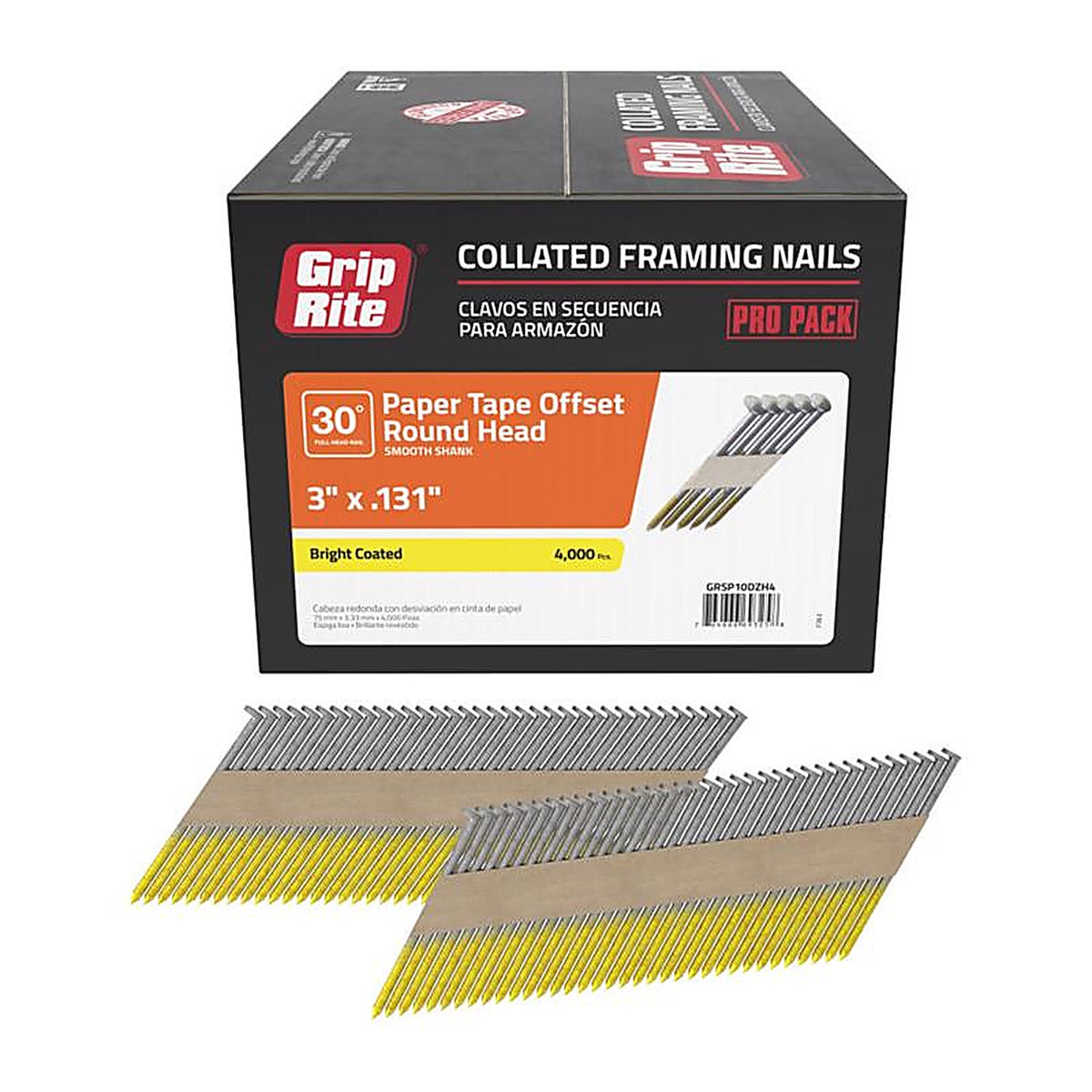 Grip-Rite GRSP10DZH4 3 in. Angled Strip Framing Nails 30 deg. Smooth Shank 4000/Pack