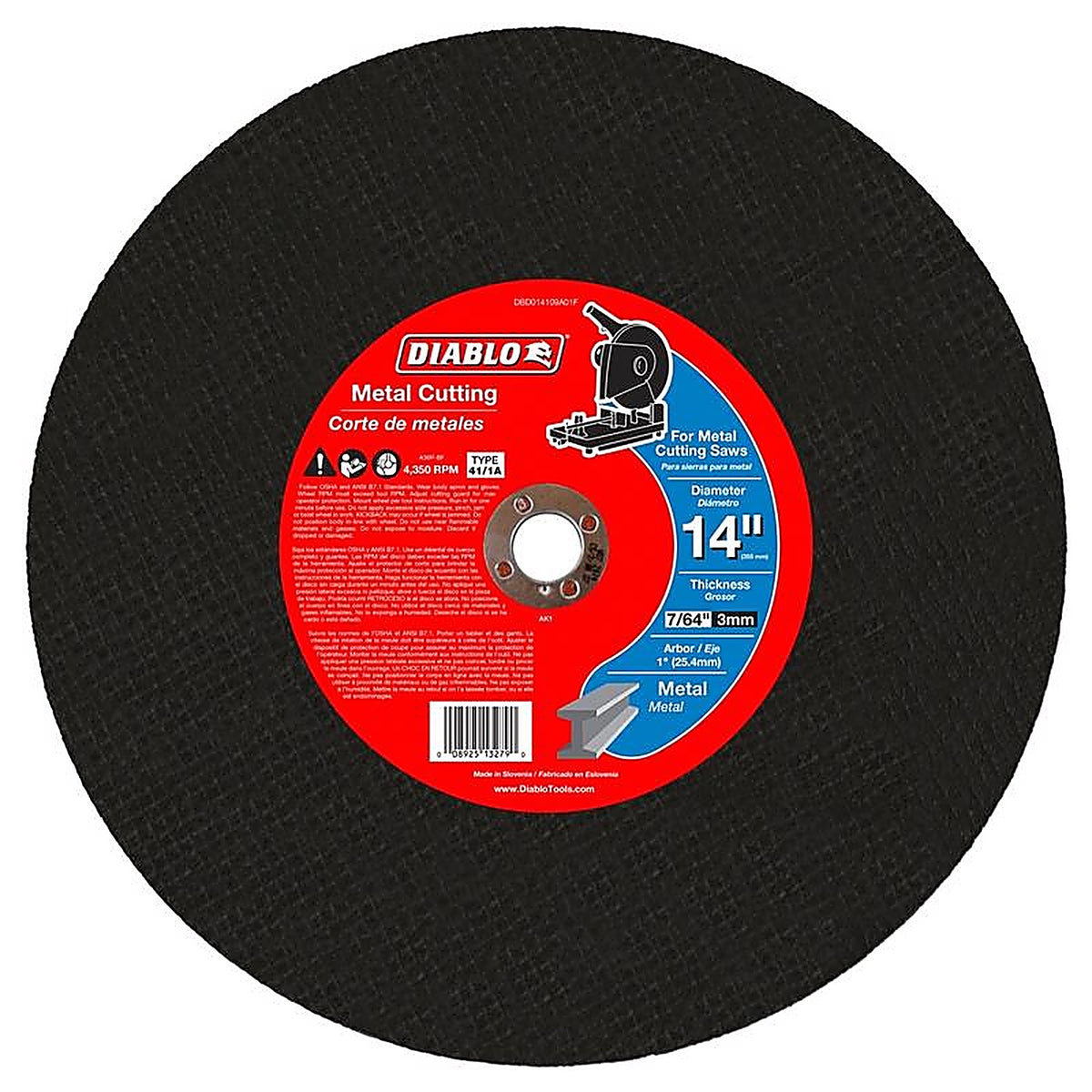 Diablo DBD014109A01F 14 in. D X 7/64 in. thick T X 1 in. S Metal Cut-Off Disc 1 pc
