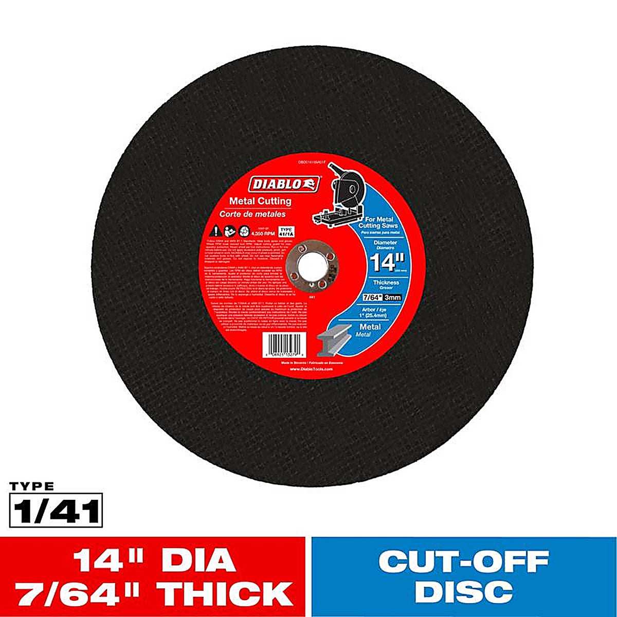 Diablo DBD014109A01F 14 in. D X 7/64 in. thick T X 1 in. S Metal Cut-Off Disc 1 pc