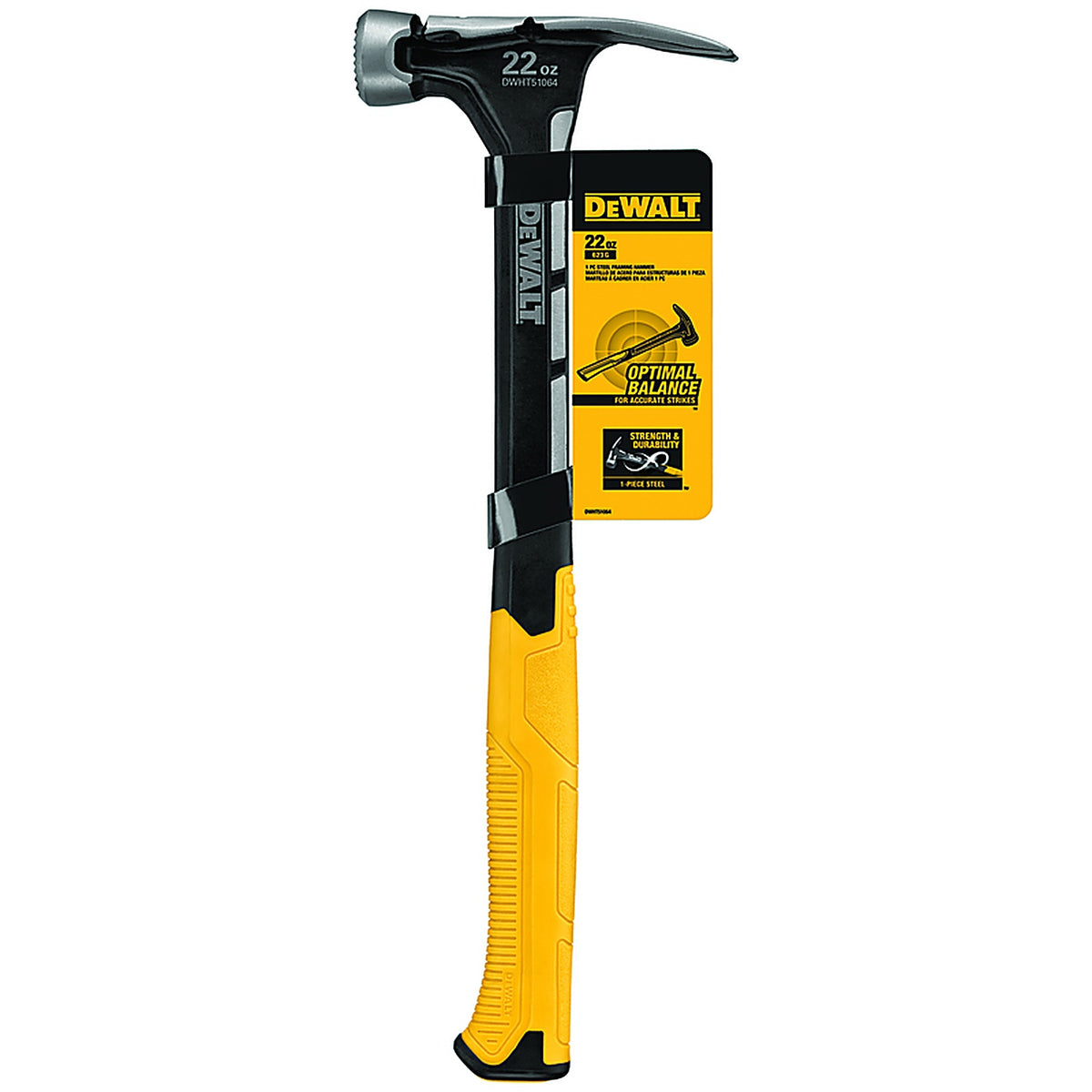 DeWalt DWHT51005 22 oz Checkered Face Claw Hammer 14 in. Steel Handle