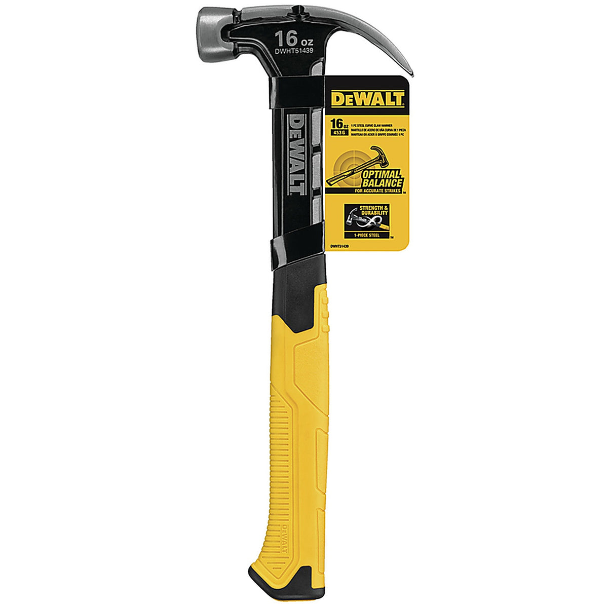 DeWalt DWHT51002 16 oz Smooth Face Curve Claw Hammer 11-3/4 in. Steel Handle