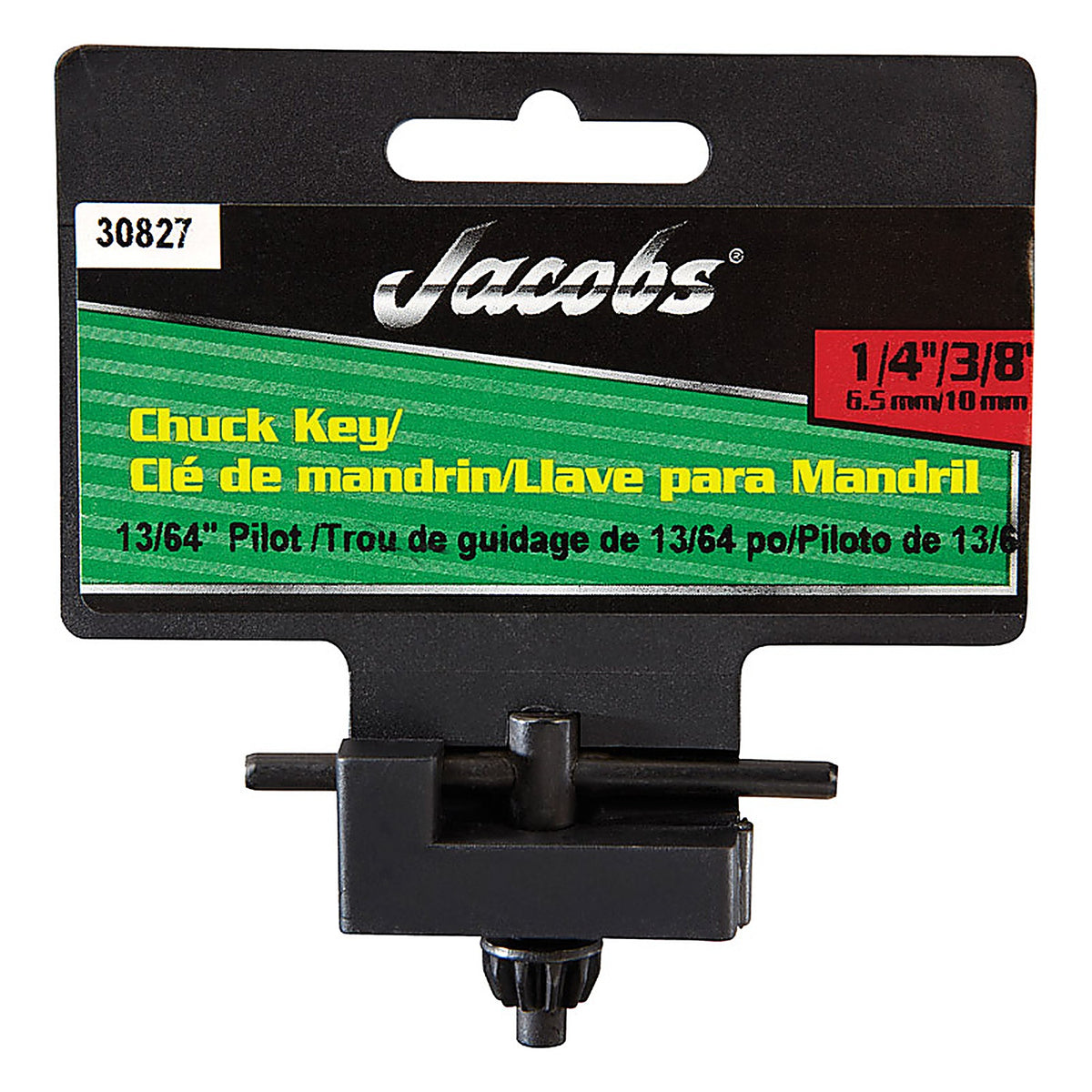 Jacobs 30827 1/4 to 3/8 in. S X 13/64 in. S Chuck Key T-Handle Steel 1 pc