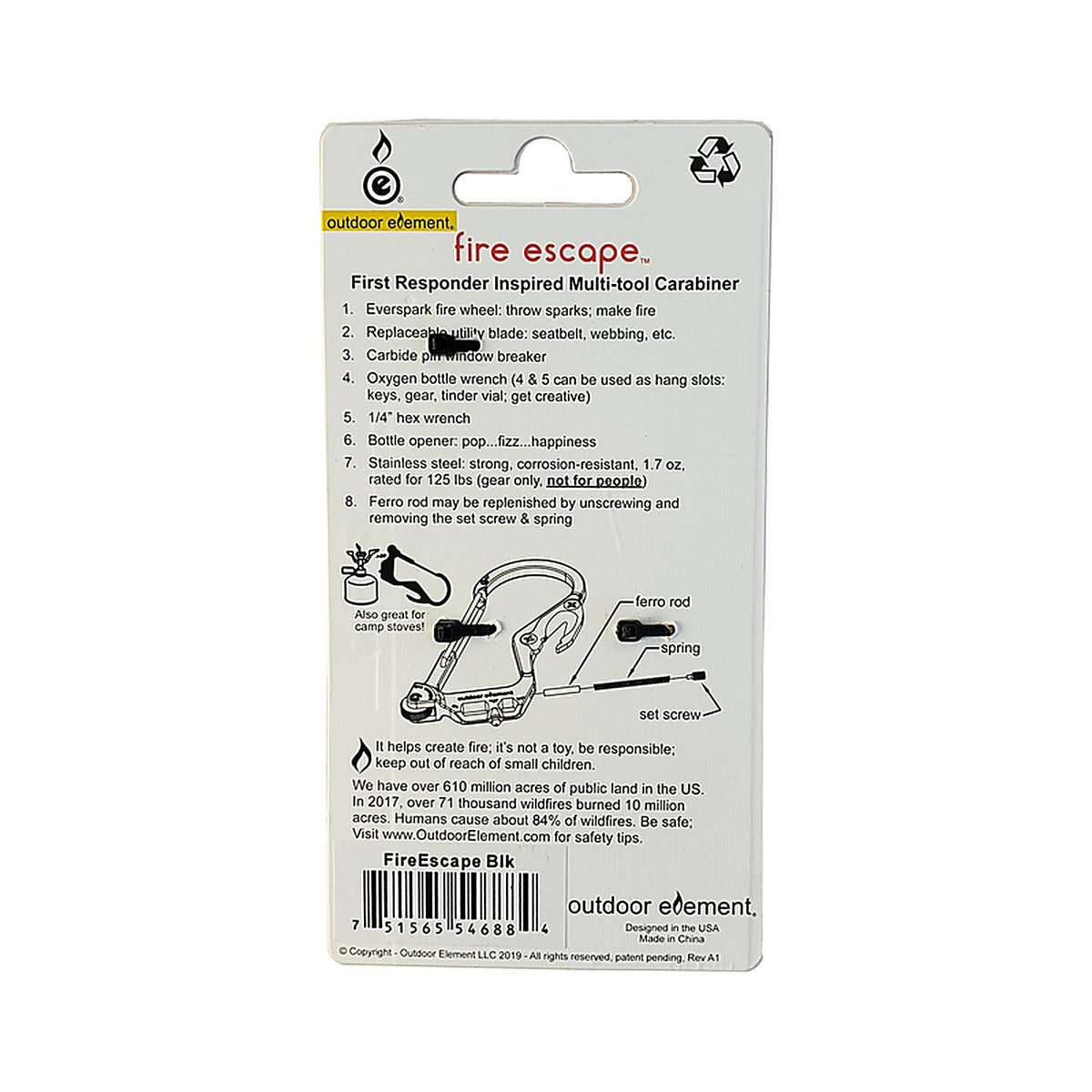 Outdoor Element - FEBLK - Fire Escape Black Carabiner Multi Tool