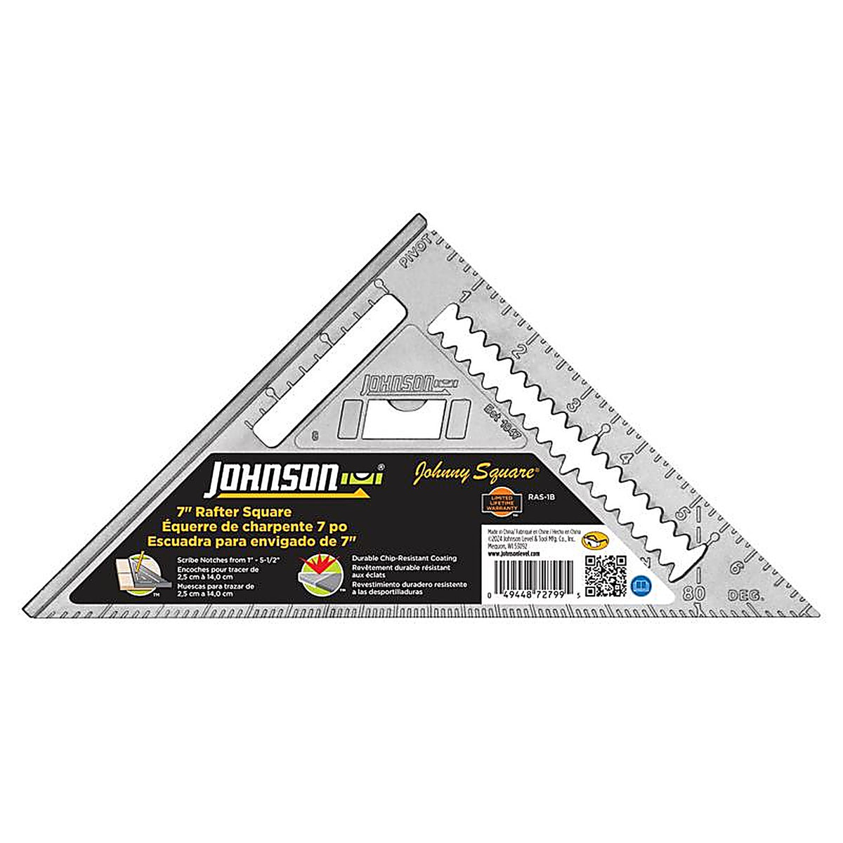 Johnson RAS-1B Johnny Square 7 in. L Aluminum Professional Rafter Square