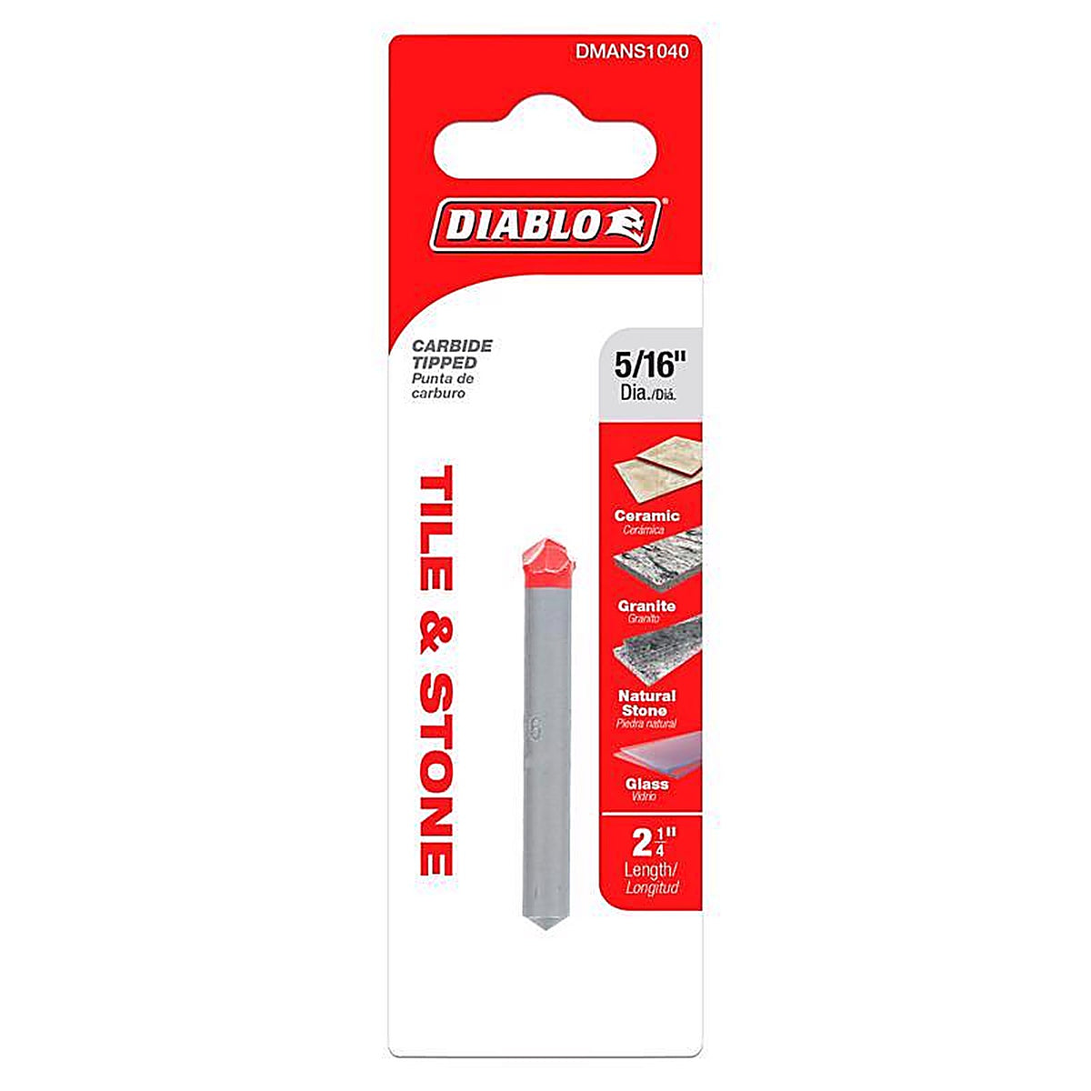 Diablo DMANS1040 5/16 in. S X 2-1/4 in. L Carbide Tipped Tile and Stone Drill Bit 1 pk