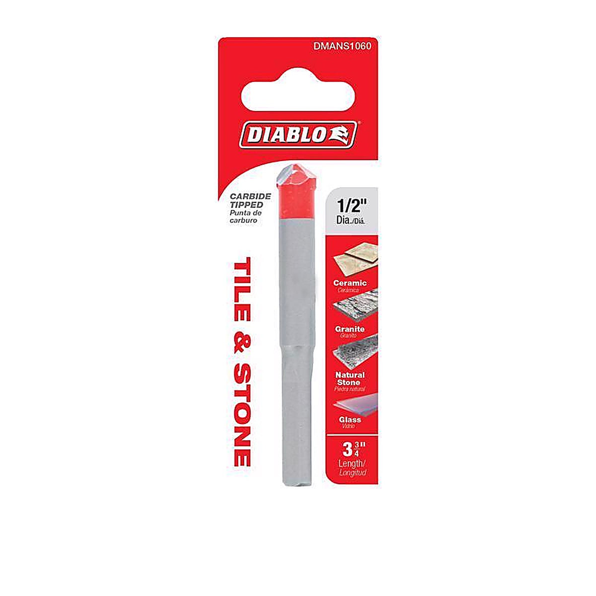Diablo DMANS1060 1/2 in. S X 3-3/4 in. L Carbide Tipped Tile and Stone Drill Bit 1 pk
