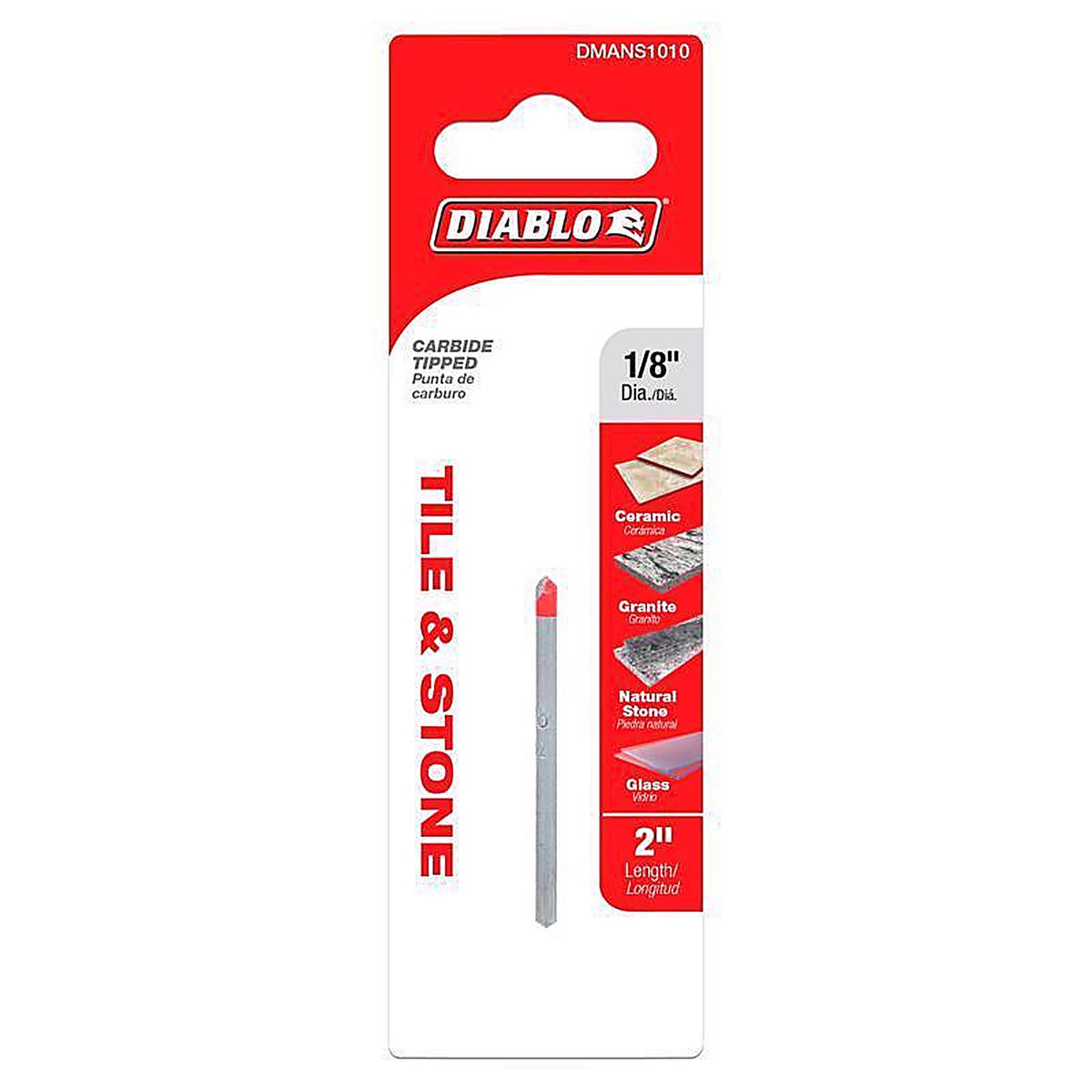 Diablo DMANS1010 1/8 in. S X 2 in. L Carbide Tipped Tile and Stone Drill Bit 1 pk