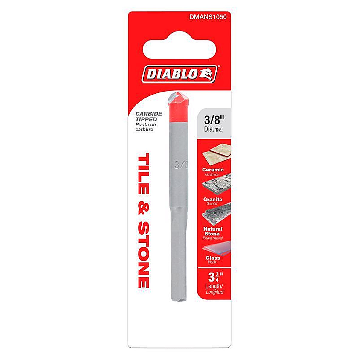 Diablo DMANS1050 3/8 in. S X 3-3/4 in. L Carbide Tipped Tile and Stone Drill Bit 1 pk
