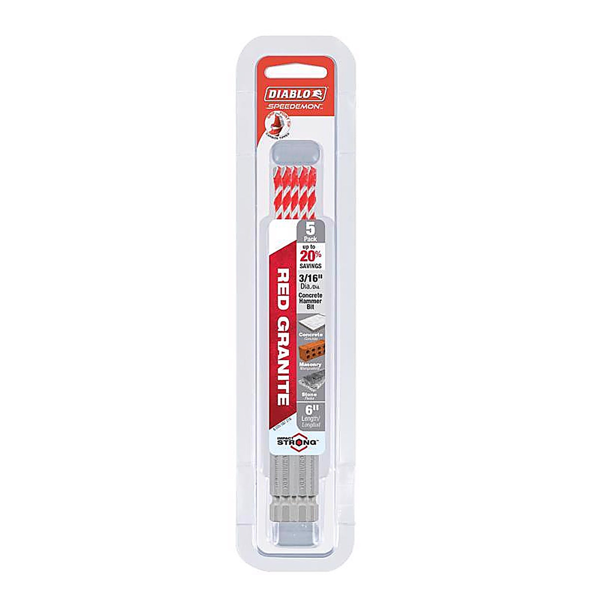 Diablo DMARG1030-P5 SPEEDemon 3/16 in. S X 6 in. L Carbide Tipped Red Granite Hammer Drill Bit 1 pk