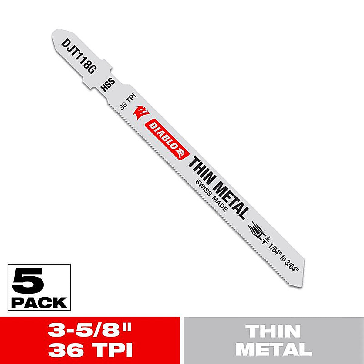Diablo - DJT118G5 - 3-5/8 In. High Speed Steel T-Shank Thin Metal Jig Saw Blade 36 TPI 5 Pack