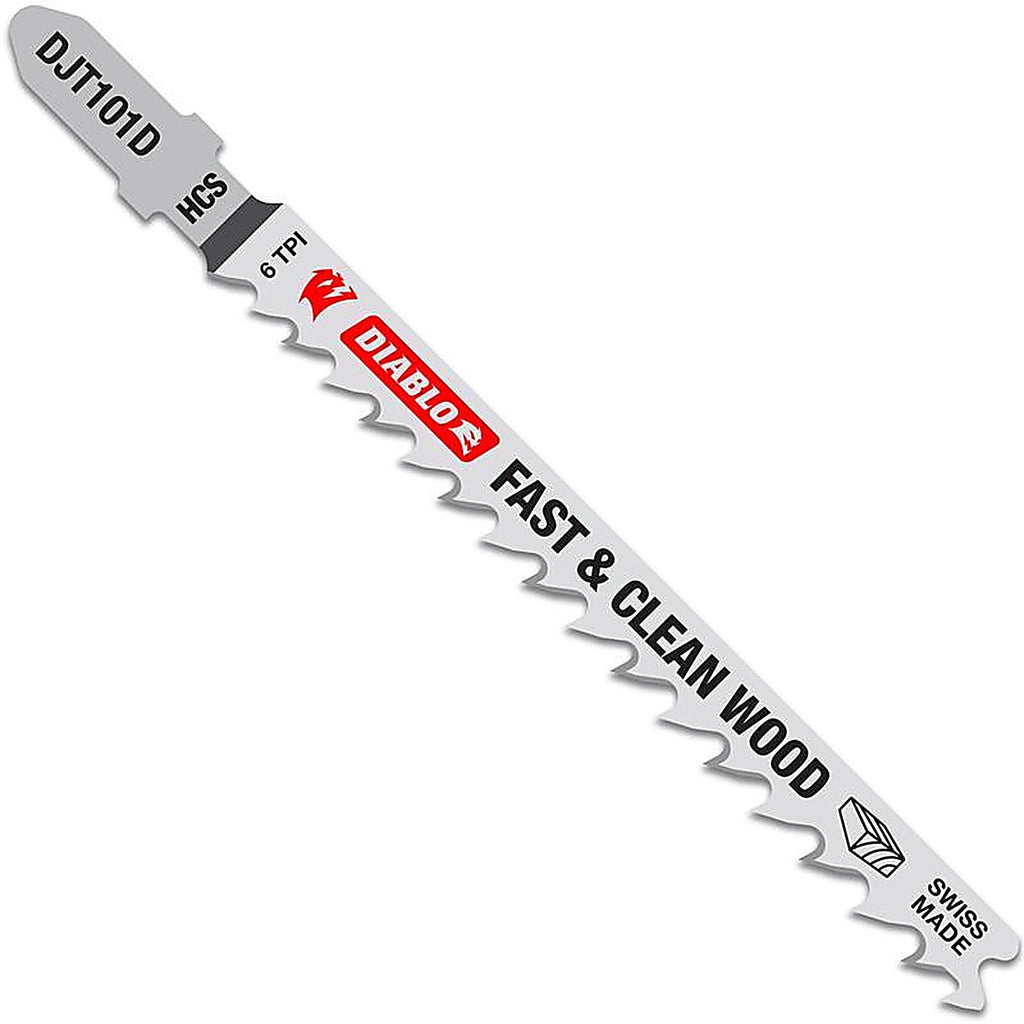 Diablo - DJT101D5 - 4 In. High Carbon Steel T-Shank Fast and Clean Wood Jig Saw Blade 6 TPI 5 Pack
