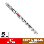 Diablo - DJT101D5 - 4 In. High Carbon Steel T-Shank Fast and Clean Wood Jig Saw Blade 6 TPI 5 Pack