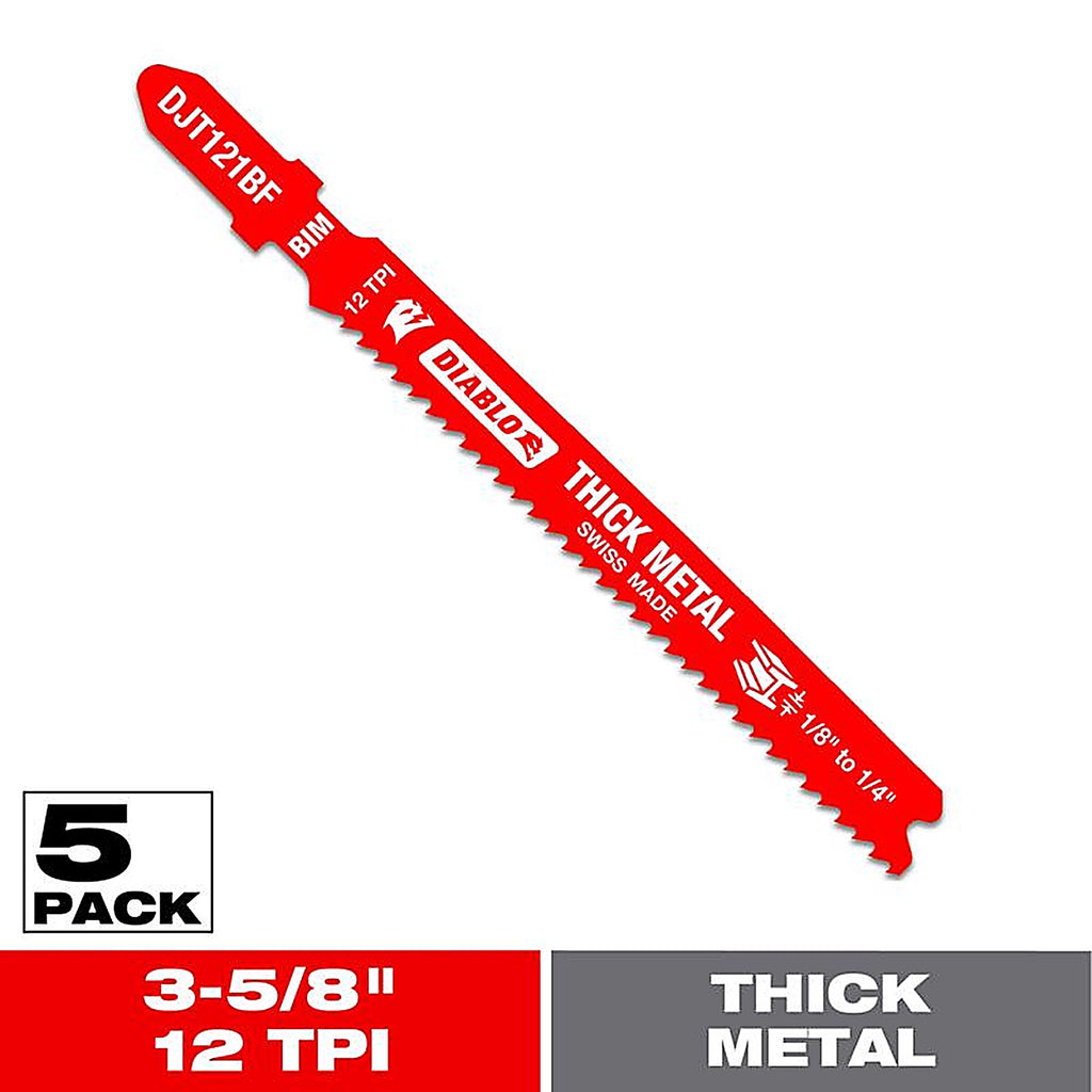 Diablo - DJT121BF5 - 3-5/8 In. Bi-Metal T-Shank Thick Metal Jig Saw Blade 12 TPI 5 Pack