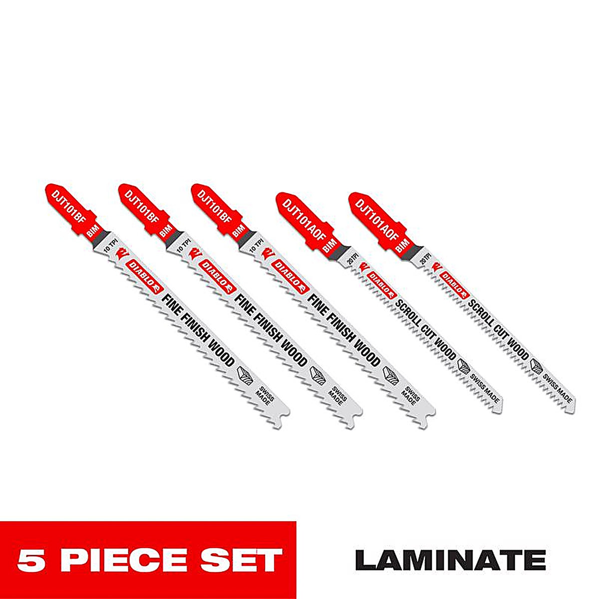 Diablo - DJT505 - 0 In. Bi-Metal T-Shank Laminate Cutting Jig Saw Blade Set 10/20 TPI 5 Piece