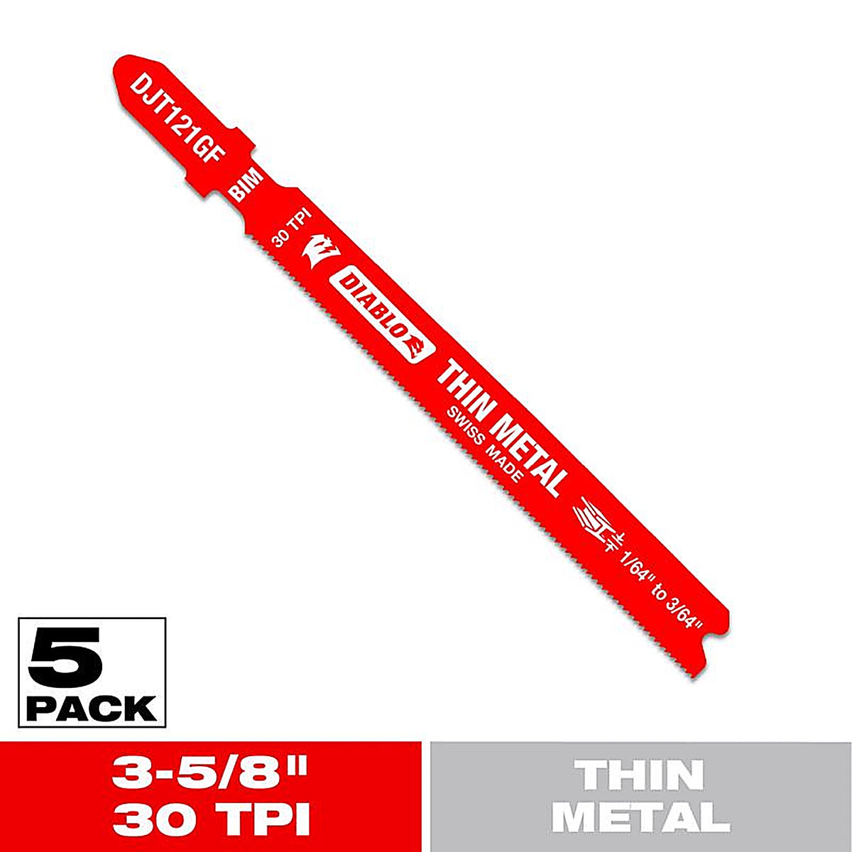 Diablo - DJT121GF5 - 3-5/8 In. Bi-Metal T-Shank Thin Metal Jig Saw Blade 30 TPI 5 Pack