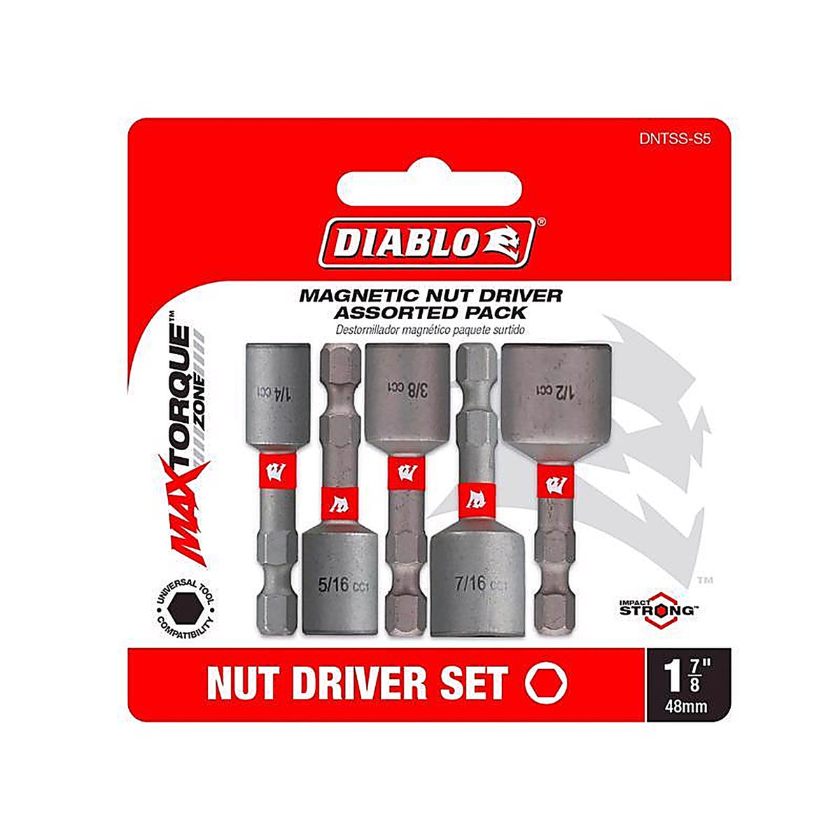 Diablo - DNTSS-S5 - 1-7/8 In. L Black Oxide Magnetic Nut Setter Set 5 Piece