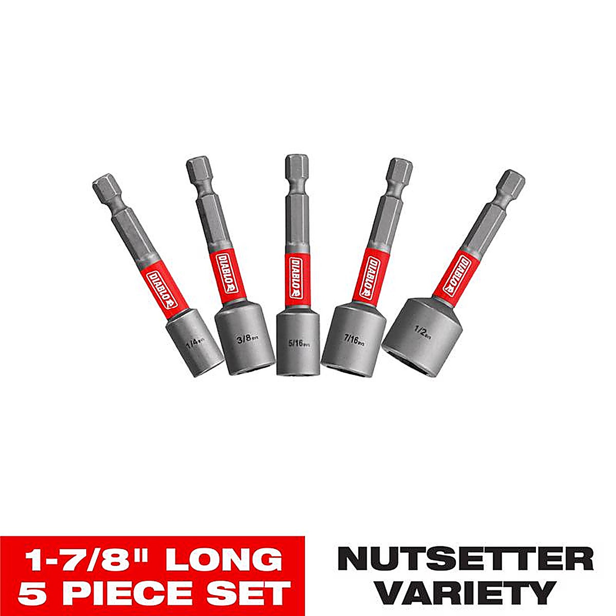 Diablo - DNTSL-S5 - 2-9/16 In. L Black Oxide Magnetic Nut Setter Set 5 Piece