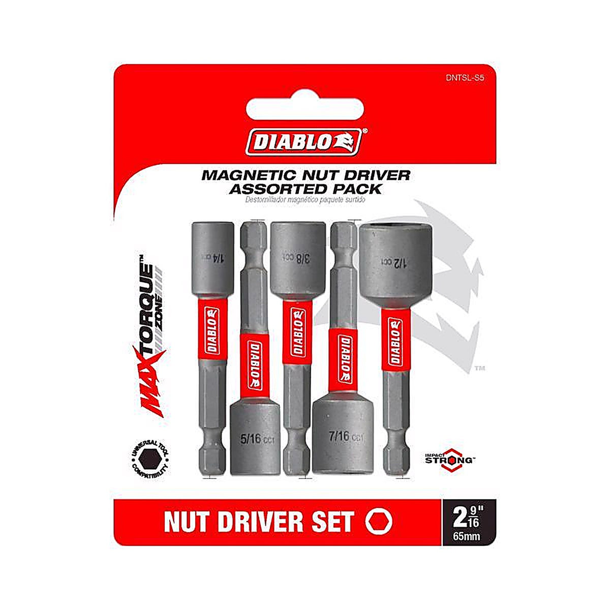Diablo - DNTSL-S5 - 2-9/16 In. L Black Oxide Magnetic Nut Setter Set 5 Piece