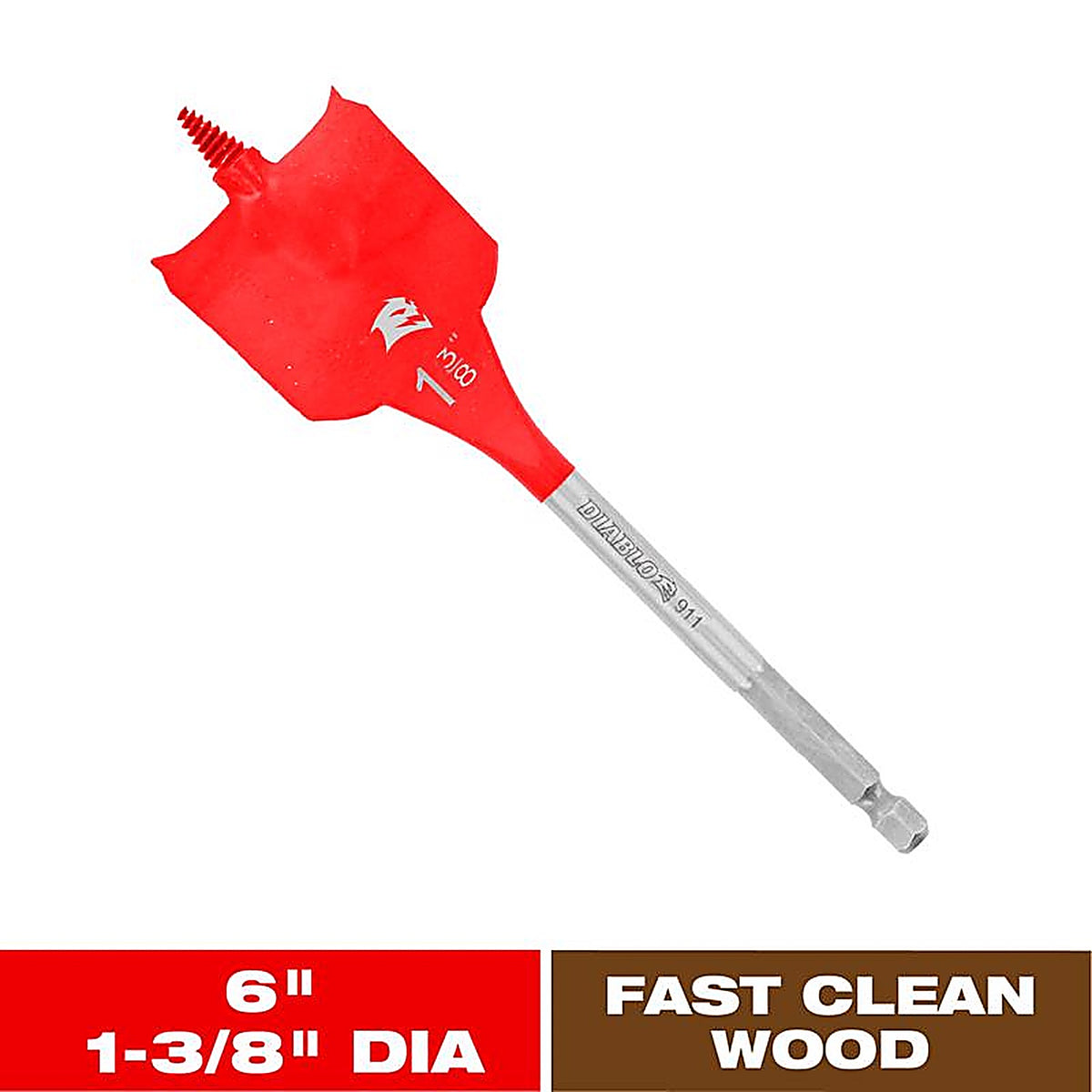 Diablo - DSP2160 - 1-3/8 In. X 6 In. L High Speed Steel Clean Wood Spade Bit HEX Shank 1 Pack
