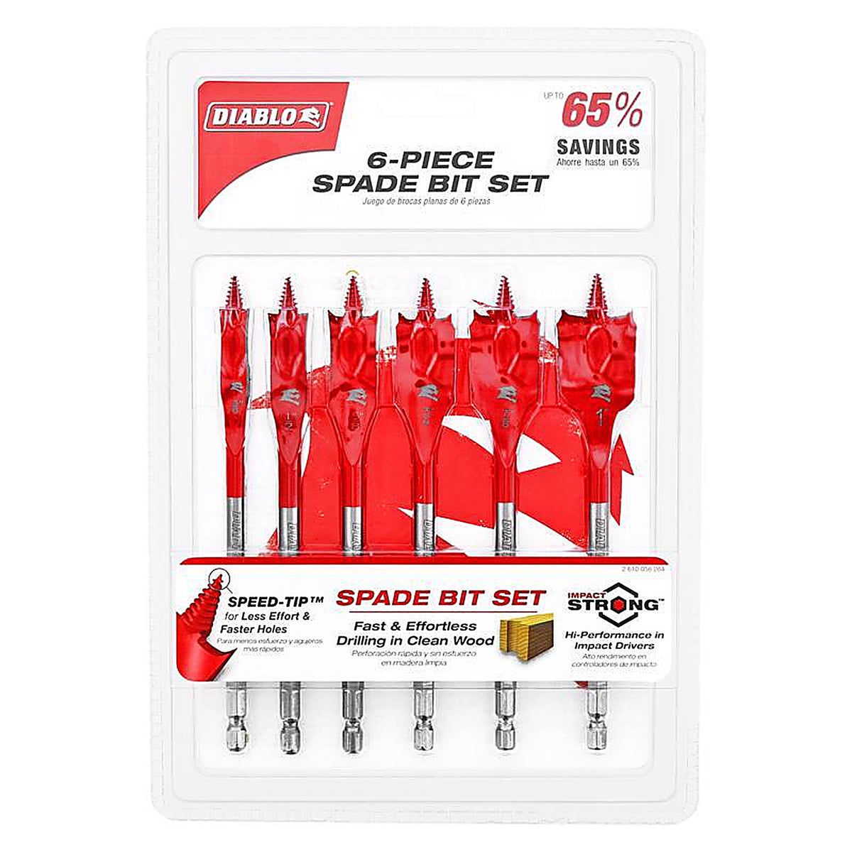 Diablo - DSP2920-S6 - 6 In. L High Speed Steel Clean Wood Spade Bit Set HEX Shank 6 Piece
