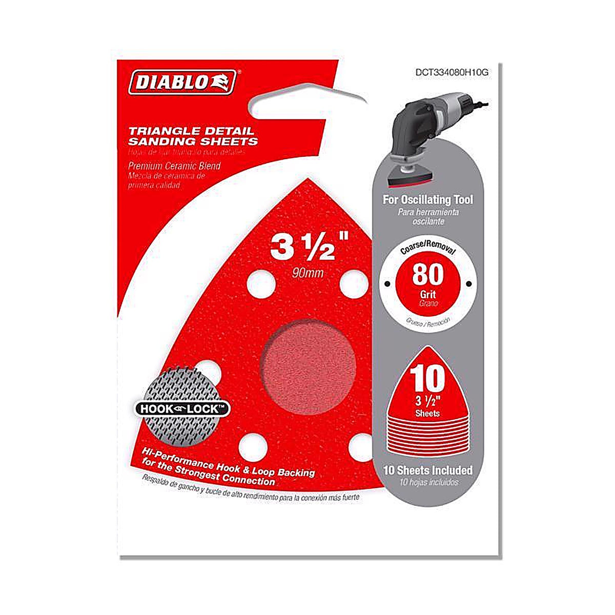Diablo DCT334080H10G 3-3/4 in. Ceramic Blend Hook and Lock Triangle Sanding Sheets 80 Grit Coarse 10 pk