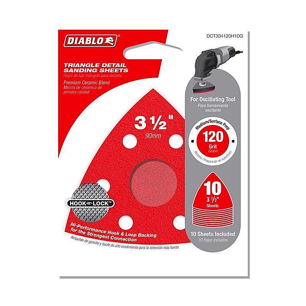 Diablo DCT334120H10G 3-3/4 in. Ceramic Blend Hook and Lock Triangle Sanding Sheets 120 Grit Medium 10 pk