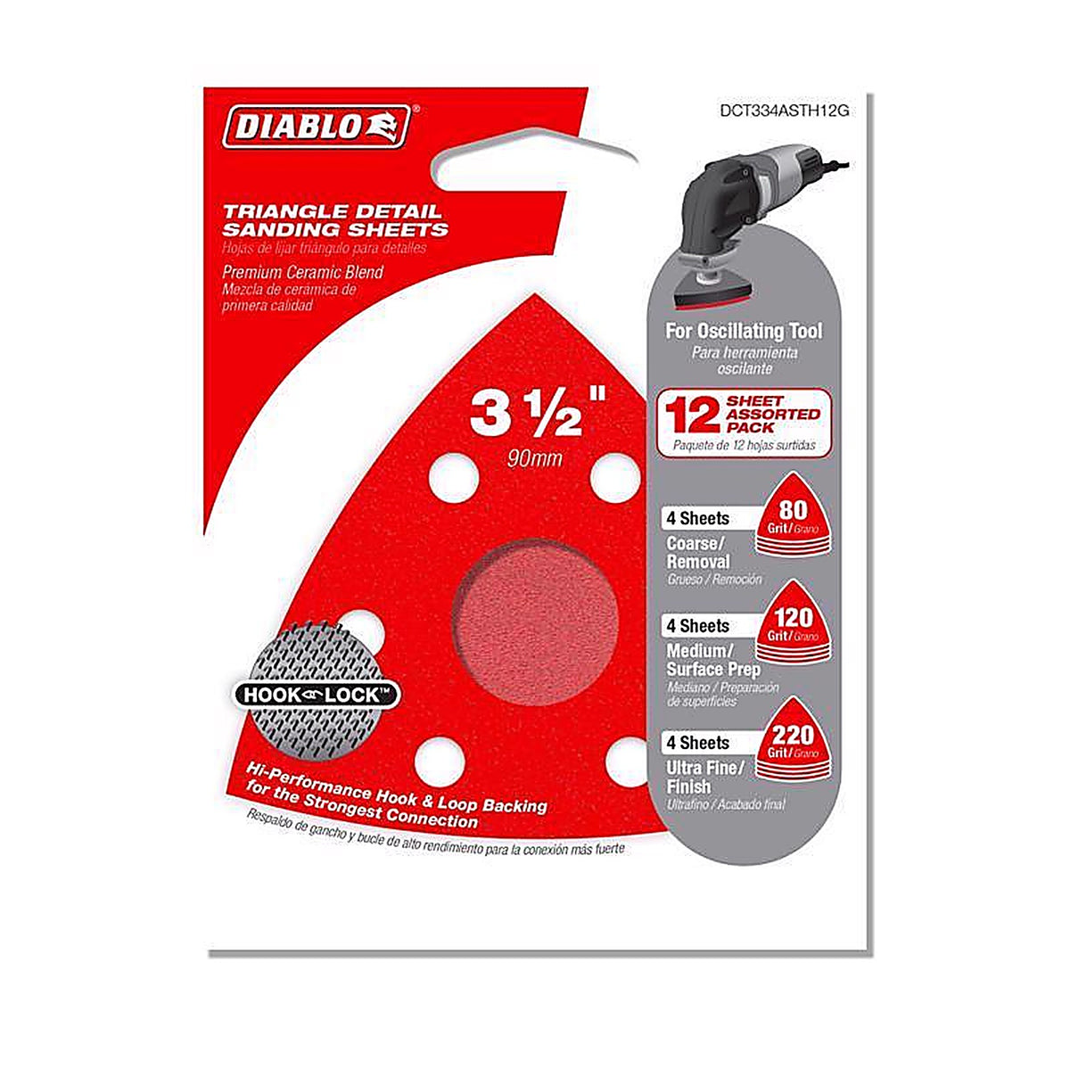 Diablo DCT334ASTH12G 3-3/4 in. Ceramic Blend Hook and Lock Triangle Sanding Sheet Assortment 12 pc