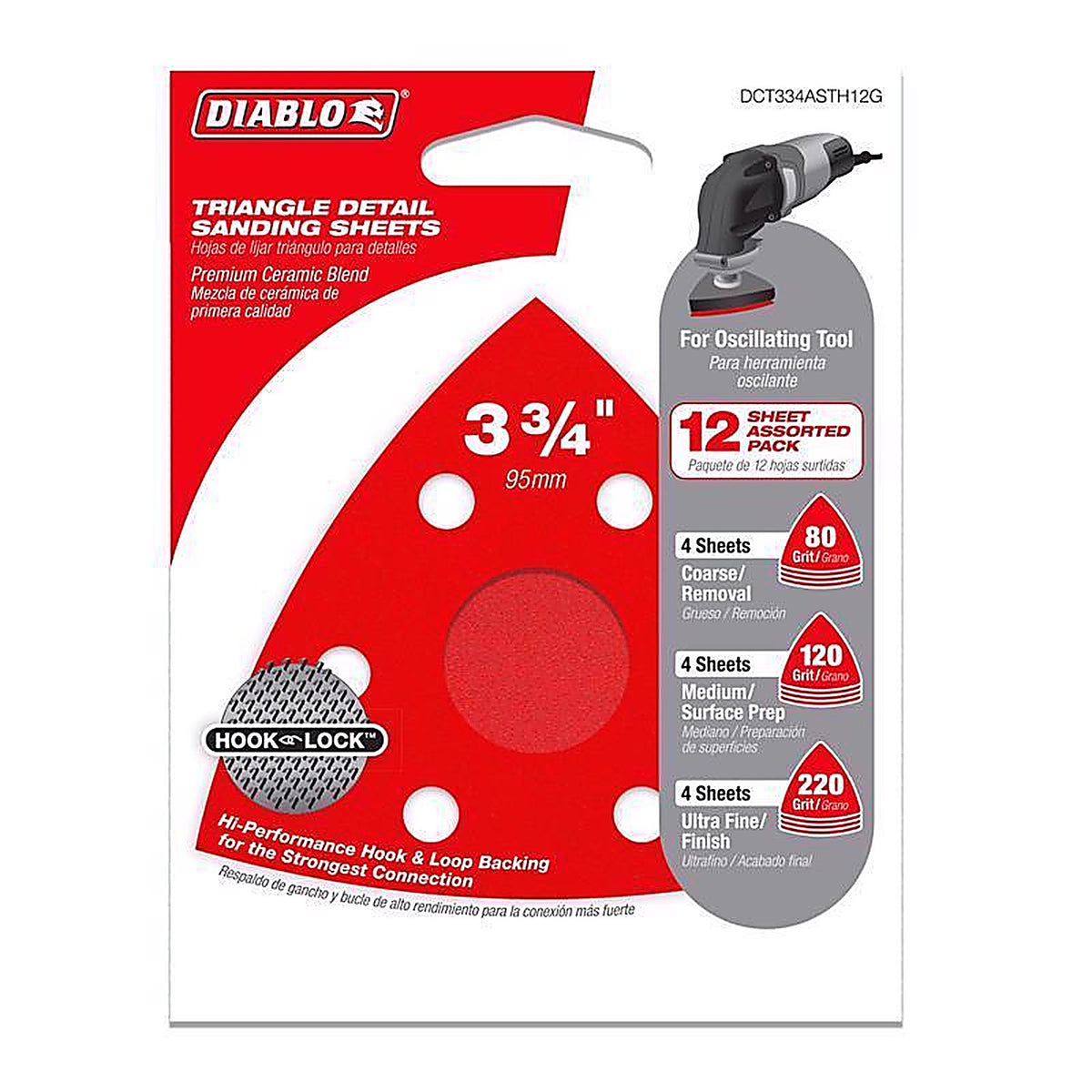 Diablo DCT318120H10G 3-1/8 in. Ceramic Blend Hook and Lock Triangle Sanding Sheets 120 Grit Medium 10 pk