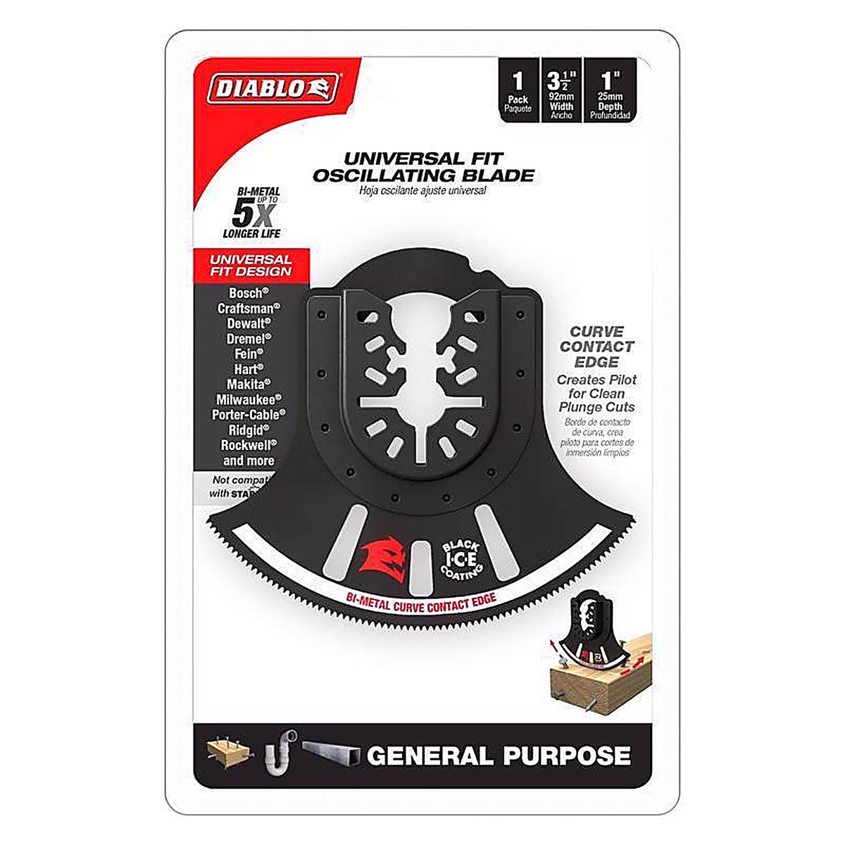 Diablo - DOU350RBGP - 3-1/2 In. X 3-1/2 In. W Bi-Metal Semi-Circle Oscillating Blade General Purpose Cuts 1 Pack