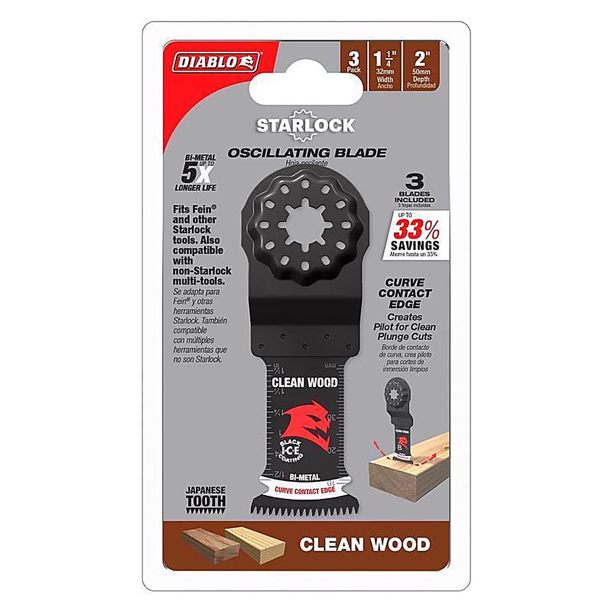 Diablo - DOS125JBW3 - Starlock 1-1/4 In. W Bi-Metal Curved Contact Edge Oscillating Blade Clean Wood 3 Pack