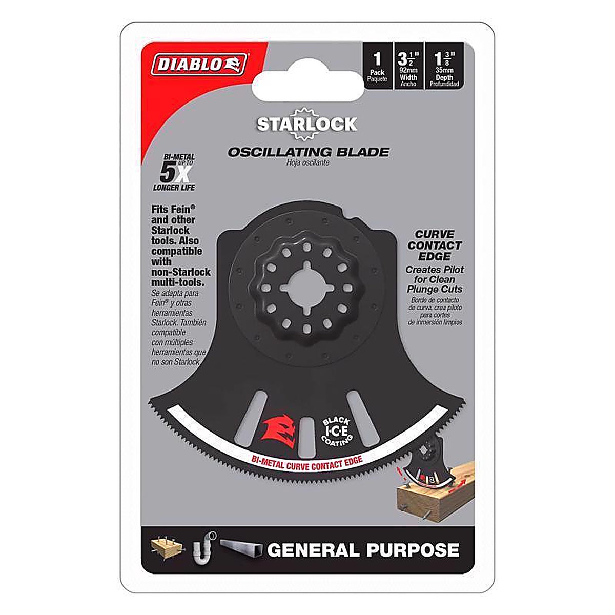 Diablo - DOS350RBGP - Starlock 3-1/2 In. X 3-1/2 In. W Bi-Metal Semi-Circle Oscillating Blade General Purpose Cuts