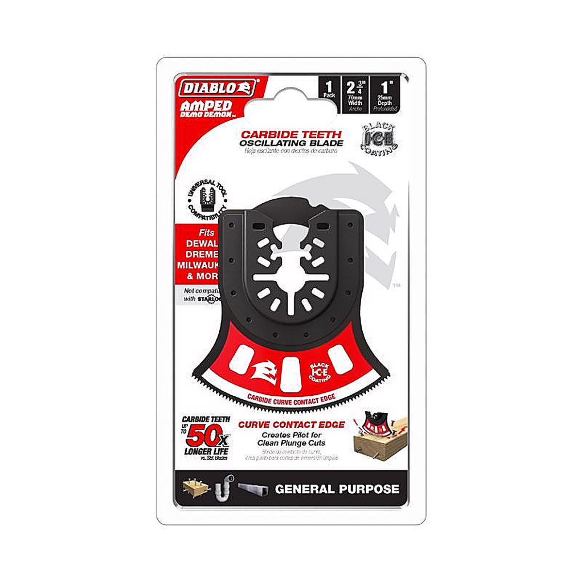 Diablo - DOU275RCGP - 2-3/4 In. X 2-3/4 In. W Carbide Semi-Circle Oscillating Blade General Purpose Cuts 1 Pack
