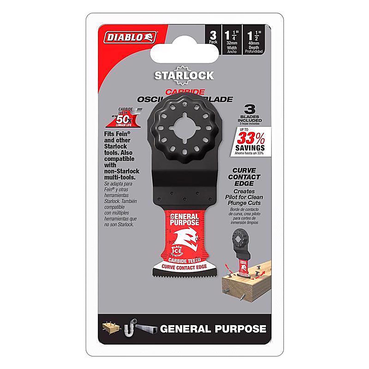 Diablo - DOS125CGP3 - Starlock 1-1/4 In. W Carbide Oscillating Blade General Purpose Cuts 3 Pack