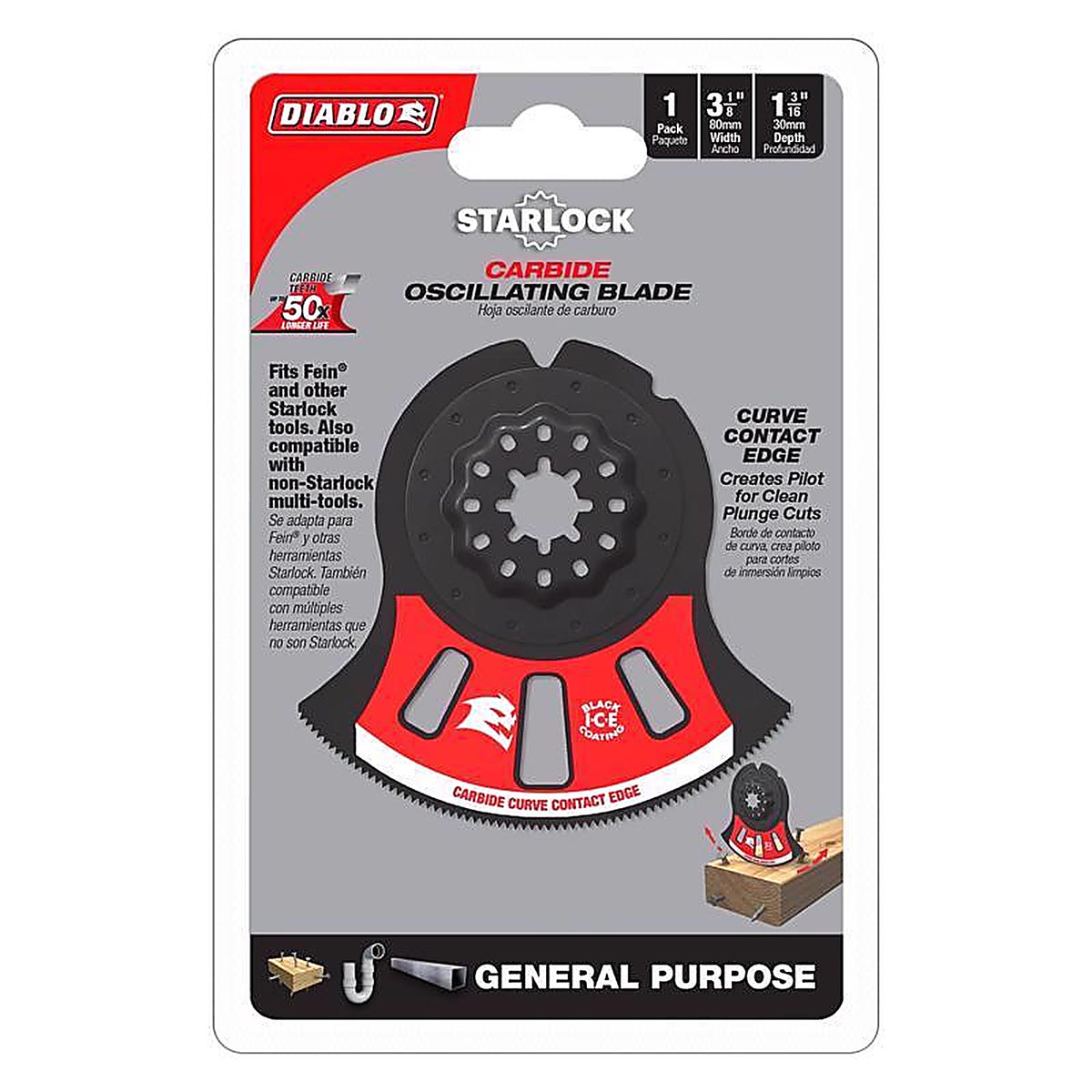 Diablo - DOS3125RCGP - Starlock 3-1/8 In. W Carbide Semi-Circle Oscillating Blade General Purpose Cuts 1 Pack