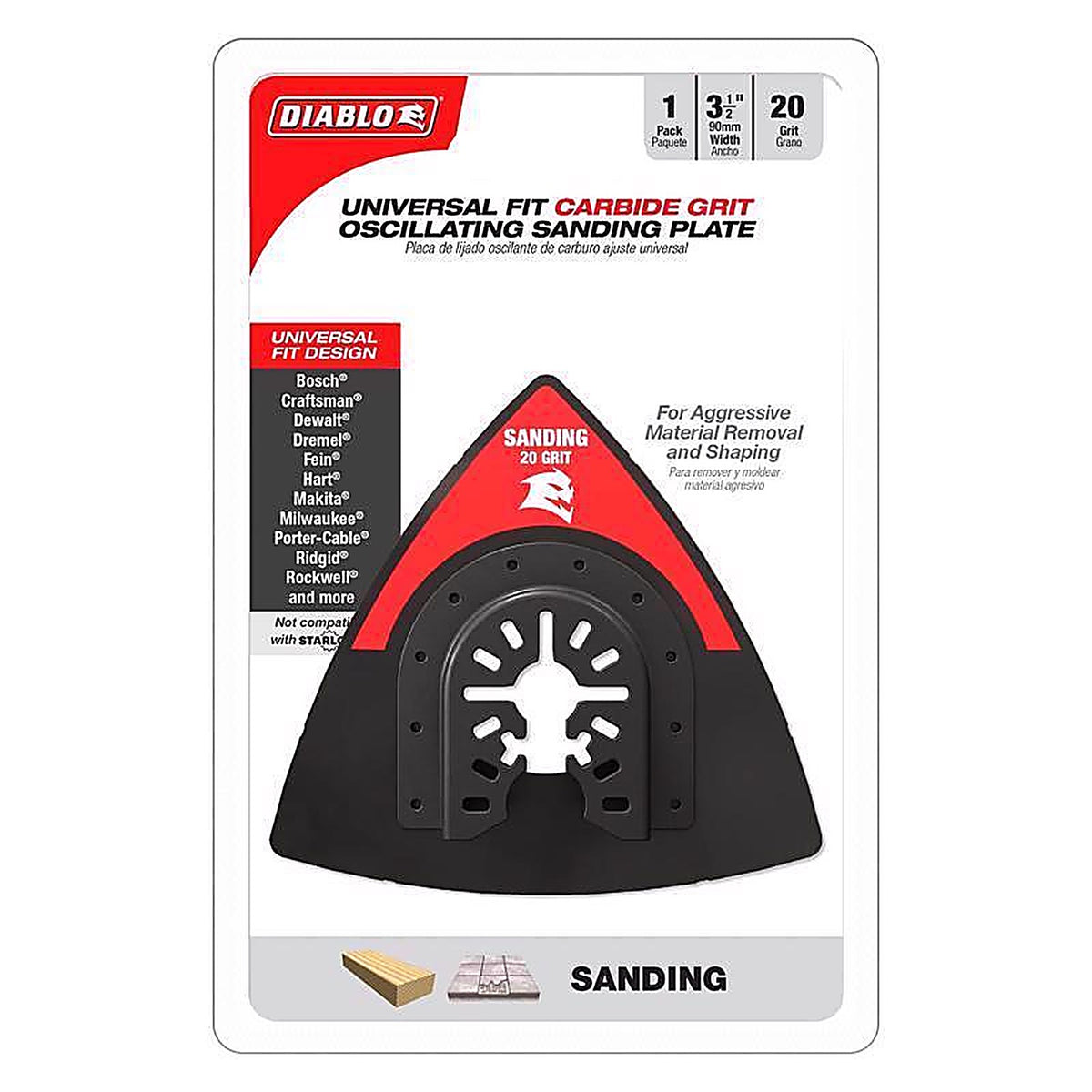 Diablo - DOU20CGSP - 3-1/2 In. W Carbide Grit Triangular Oscillating Sanding Plate General Purpose Cuts 1 Pack