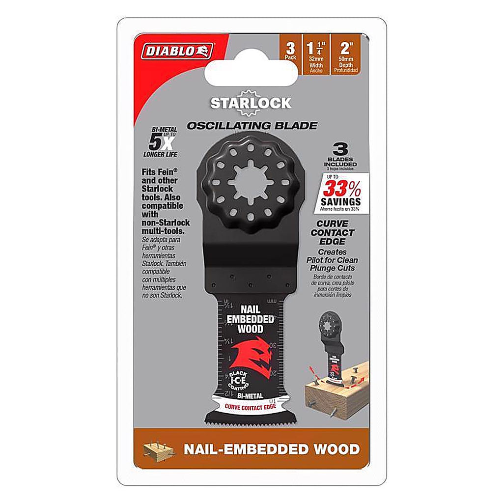 Diablo - DOS125BW3 - Starlock 1-1/4 In. W Bi-Metal Curved Contact Edge Oscillating Blade Nail-Embedded Wood 3 Pack