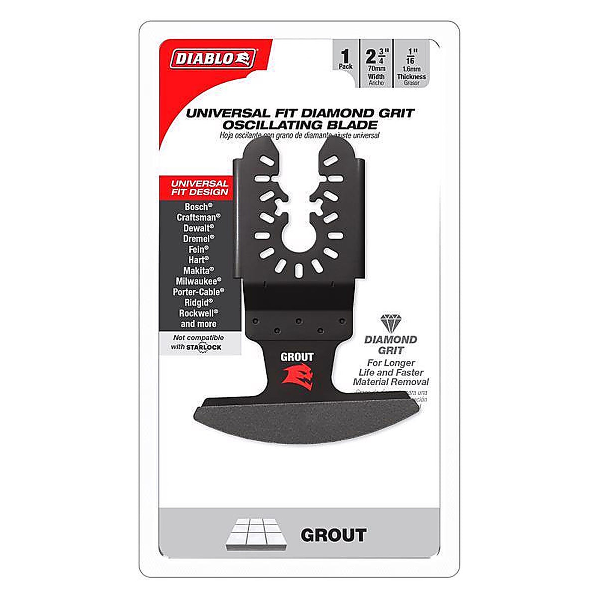 Diablo - DOU16DGX - 2-3/4 In. X 2-3/4 In. W Diamond Grit Oscillating Blade Grout 1 Pack