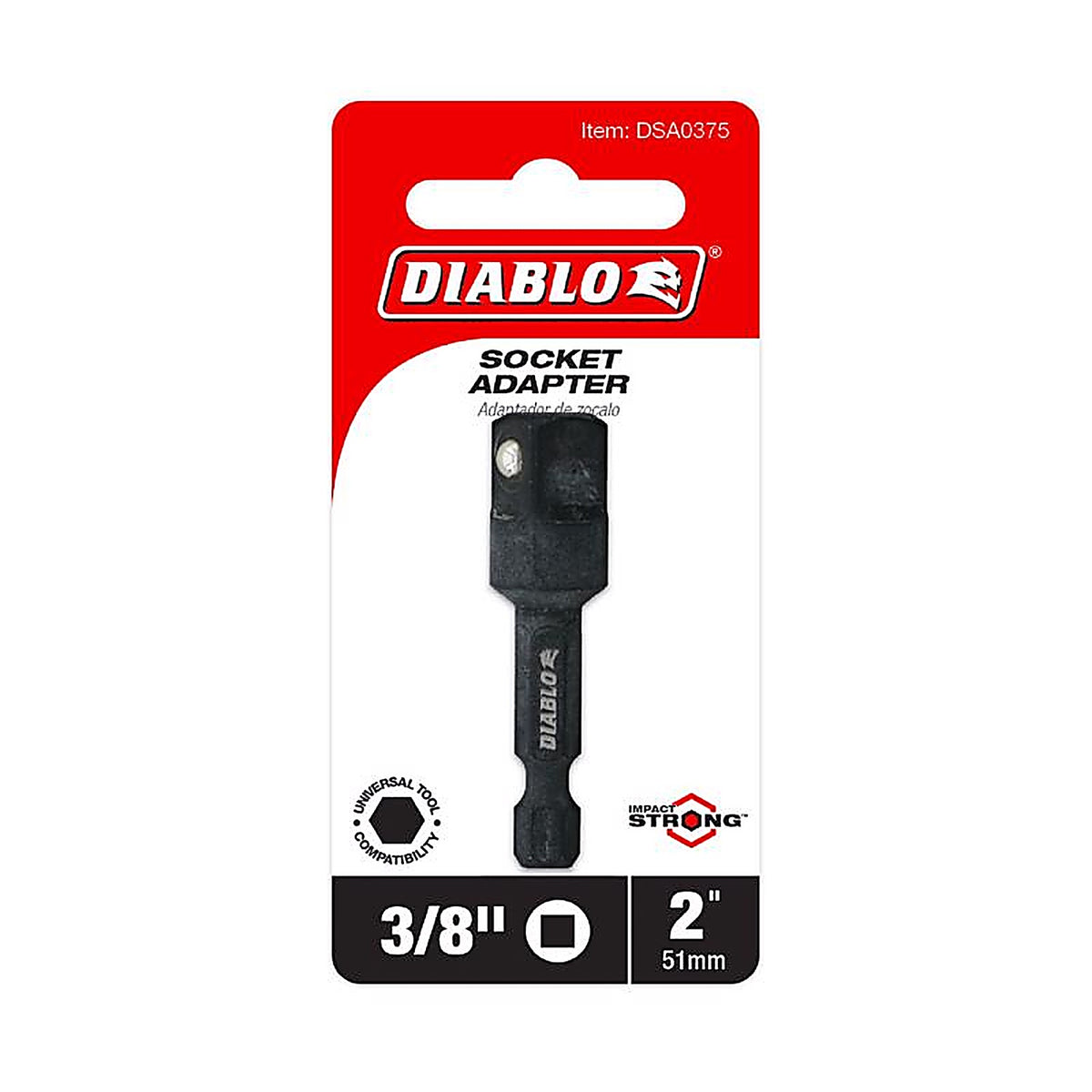 Diablo - DSA0375 - 2 In. L X 3/8 In. Drive X 1/4 In. Square to HEX Socket Adapter 1 Piece