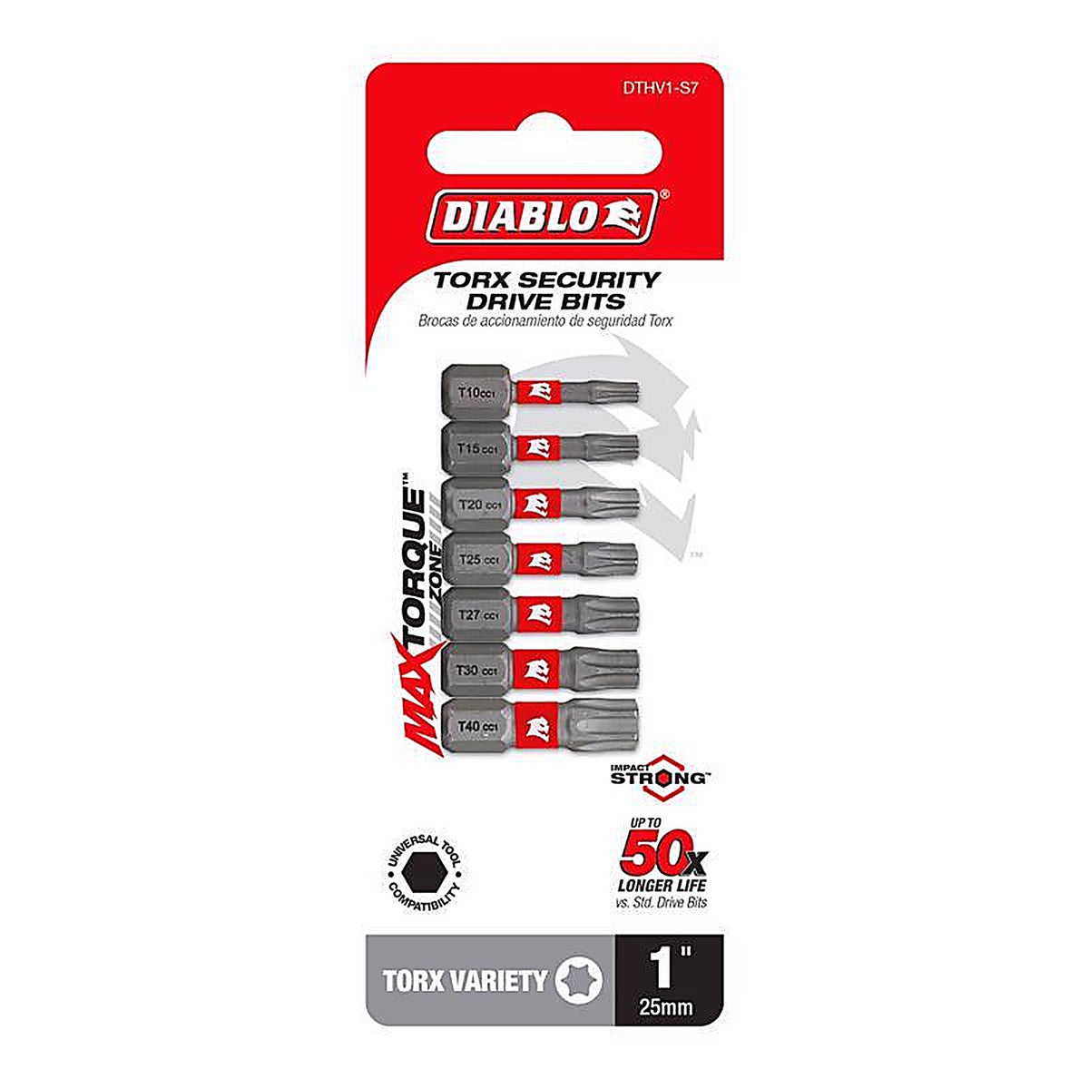 Diablo - DTV1-S7 - Torx 1 In. L Drive Bit Set Black Oxide 7 Piece
