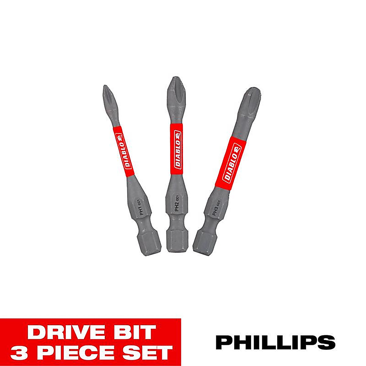 Diablo - DPHV2-S3 - Phillips 2 In. L Drive Bit Set Black Oxide 3 Piece
