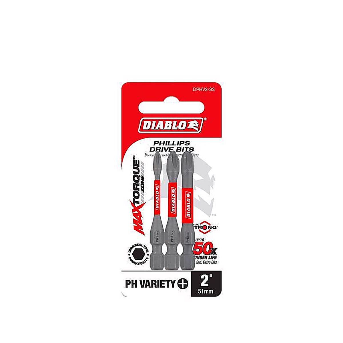 Diablo - DPHV2-S3 - Phillips 2 In. L Drive Bit Set Black Oxide 3 Piece