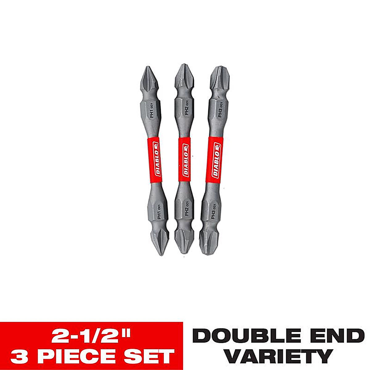 Diablo - DDEV25-S3 - Phillips/Square/Torx 2-1/2 In. L Double-Ended Screwdriver Bit Set Black Oxide 3 Piece