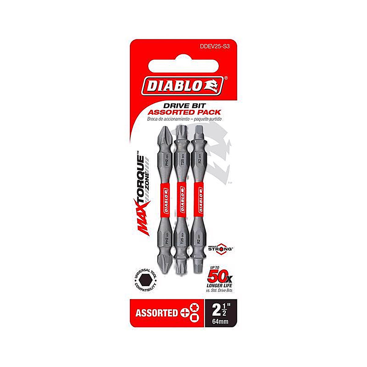 Diablo - DDEV25-S3 - Phillips/Square/Torx 2-1/2 In. L Double-Ended Screwdriver Bit Set Black Oxide 3 Piece