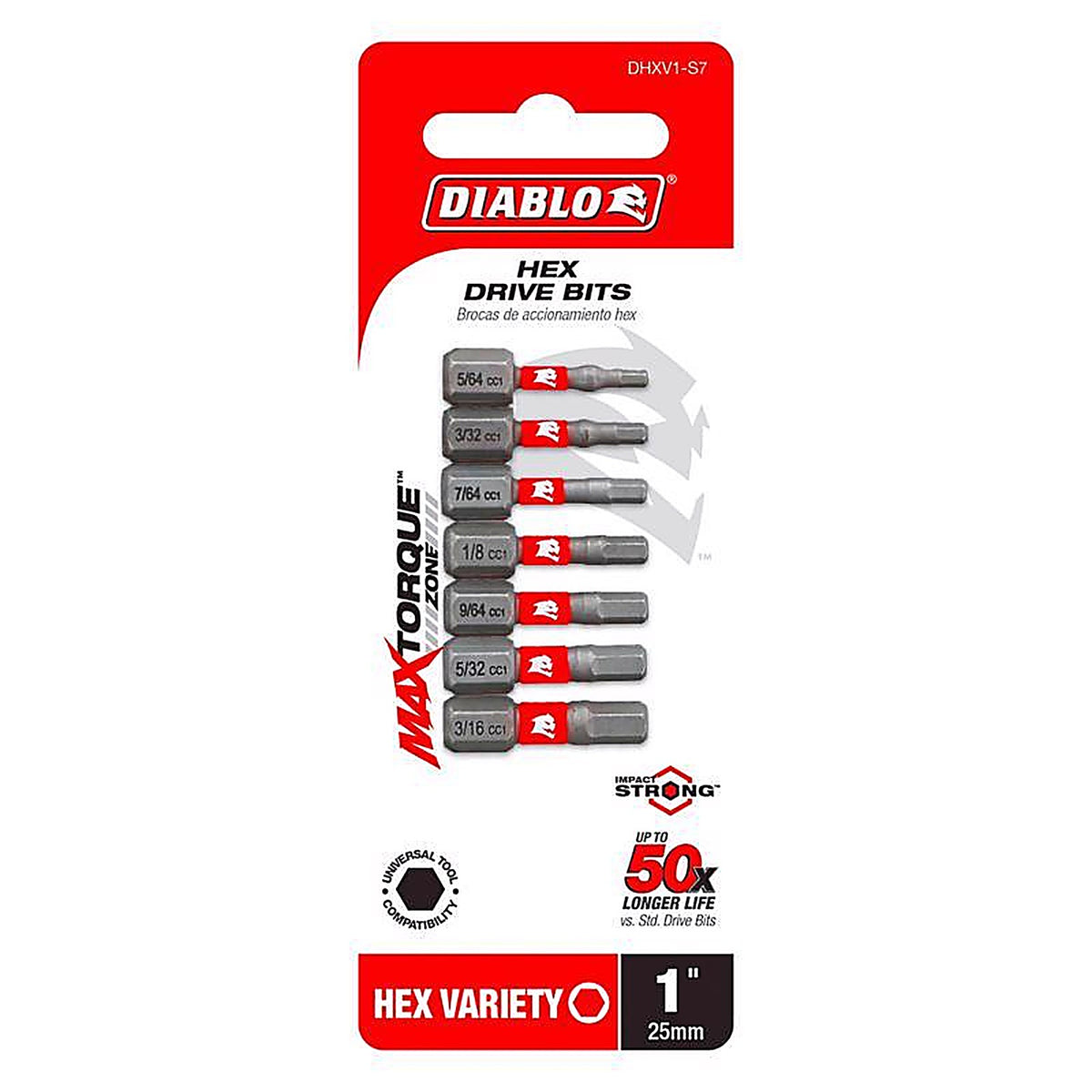 Diablo - DHXV1-S7 - HEX 1 In. L Drive Bit Set 7 Piece