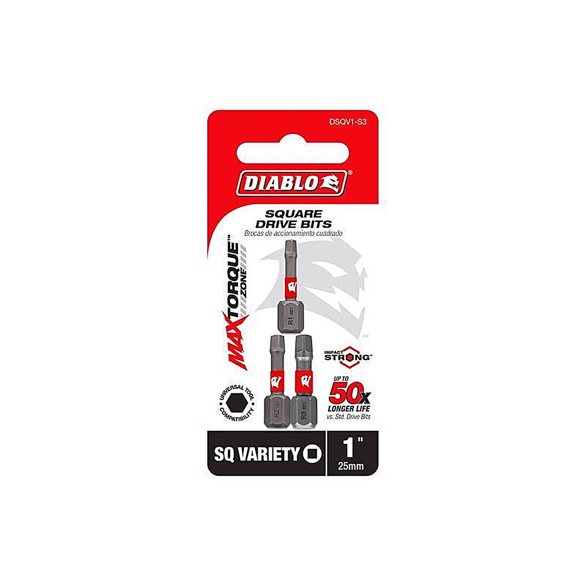 Diablo - DSQV1-S3 - Square 1 In. L Driver Bit Set Black Oxide 3 Piece