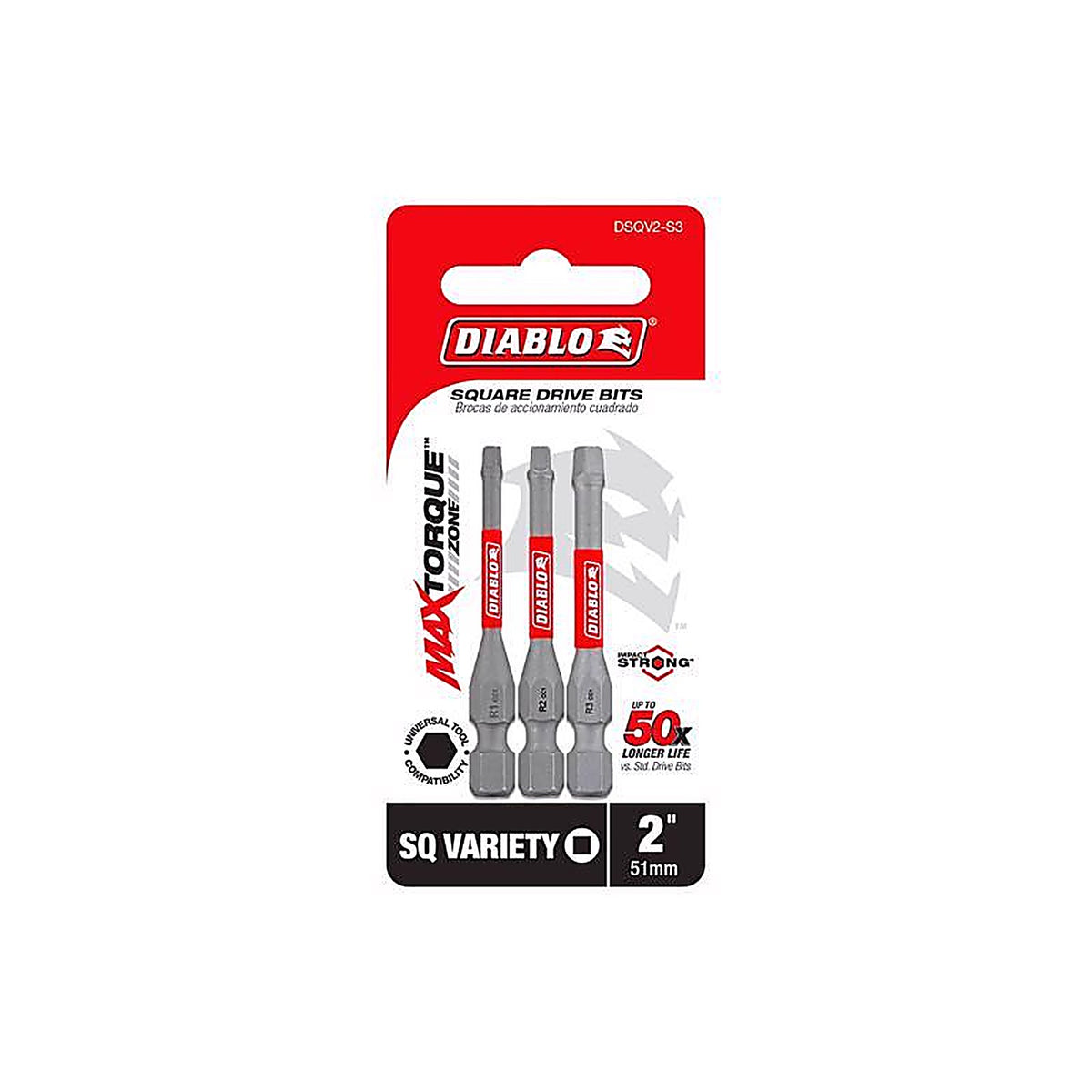 Diablo - DSQV2-S3 - Square 2 In. L Drive Bit Set Black Oxide 3 Piece
